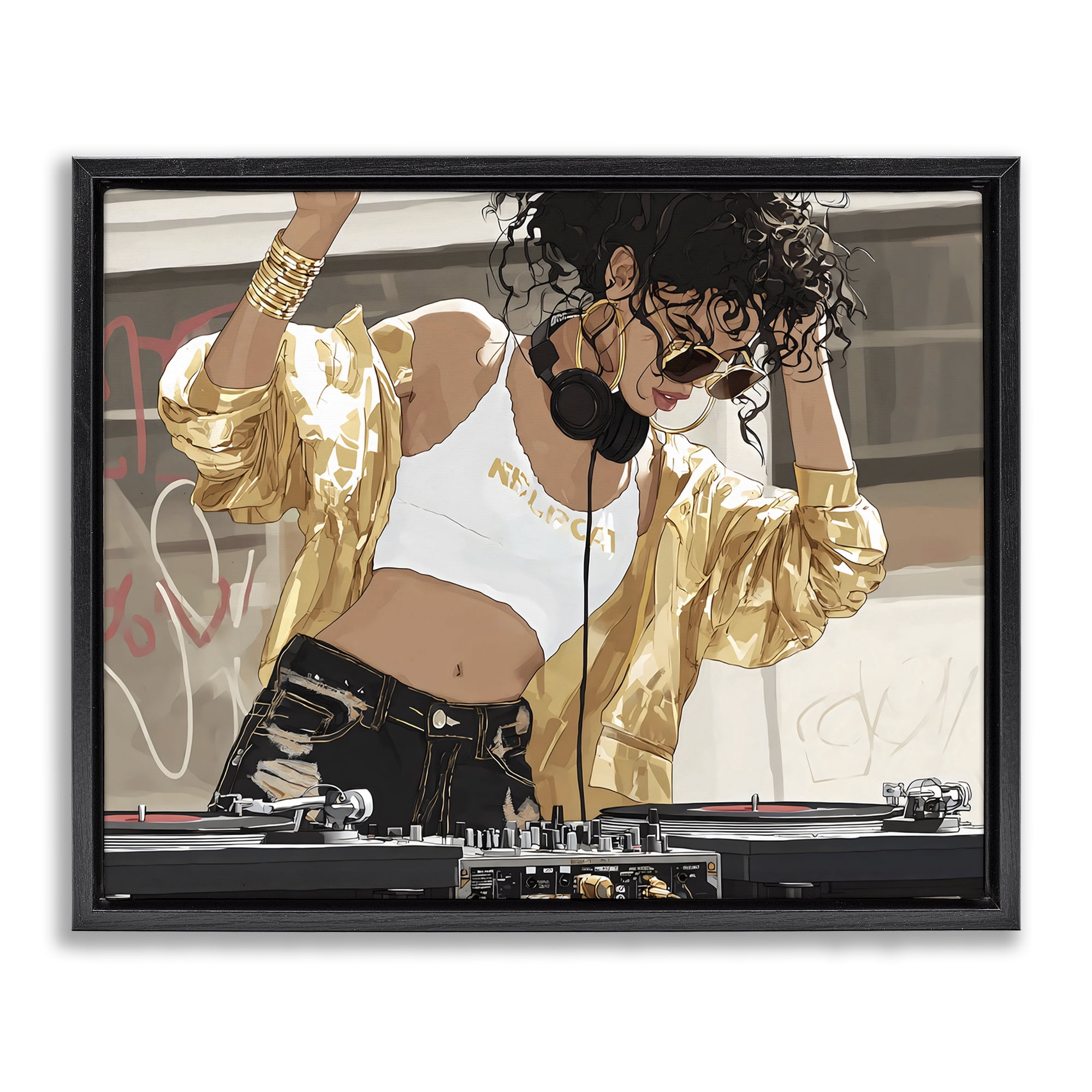 Stupell Industries Gold Accented DJ Black Framed Floater Canvas Wall Art, design by Franklyn Gregory