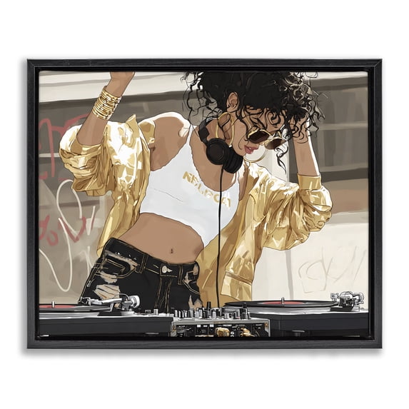 Stupell Industries Contemporary Gold Accented DJ Black Floating Frame Canvas Art, 21 x 17, by Franklyn Gregory
