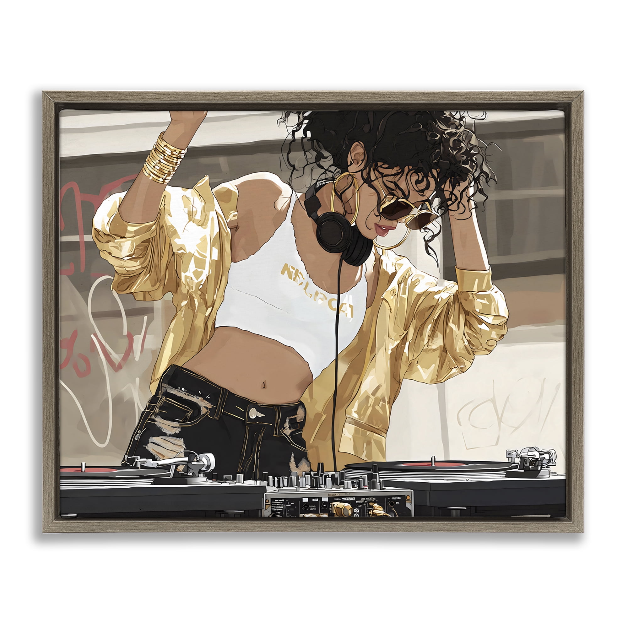 Stupell Industries Gold Accented DJ Brown Framed Floater Canvas Wall Art, design by Franklyn Gregory