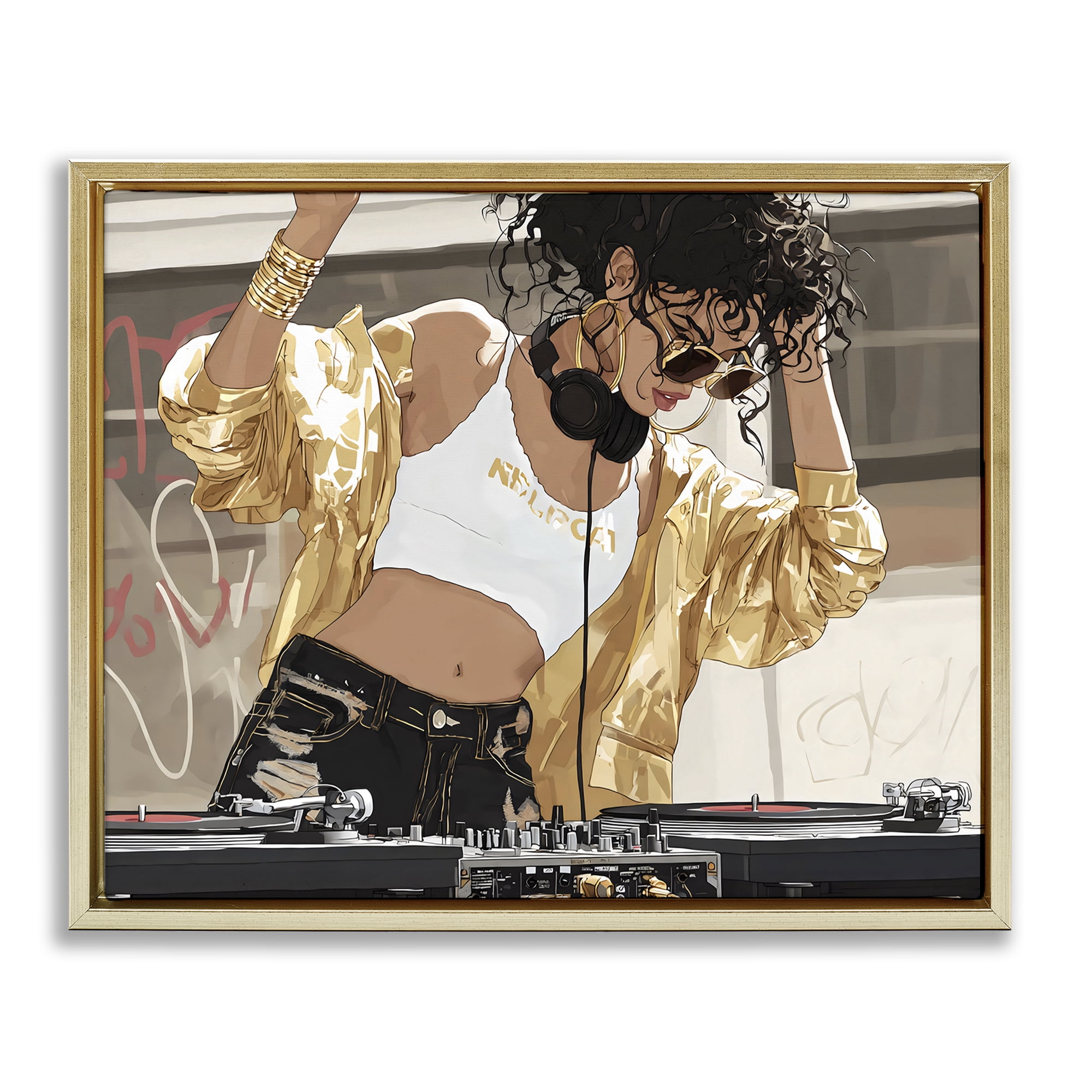 Stupell Industries Gold Accented DJ Gold Framed Floater Canvas Wall Art, design by Franklyn Gregory