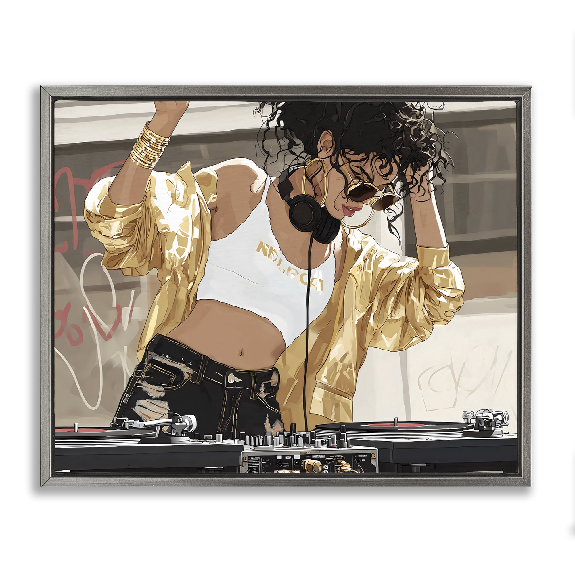 Stupell Industries Gold Accented DJ Gray Framed Floater Canvas Wall Art, design by Franklyn Gregory