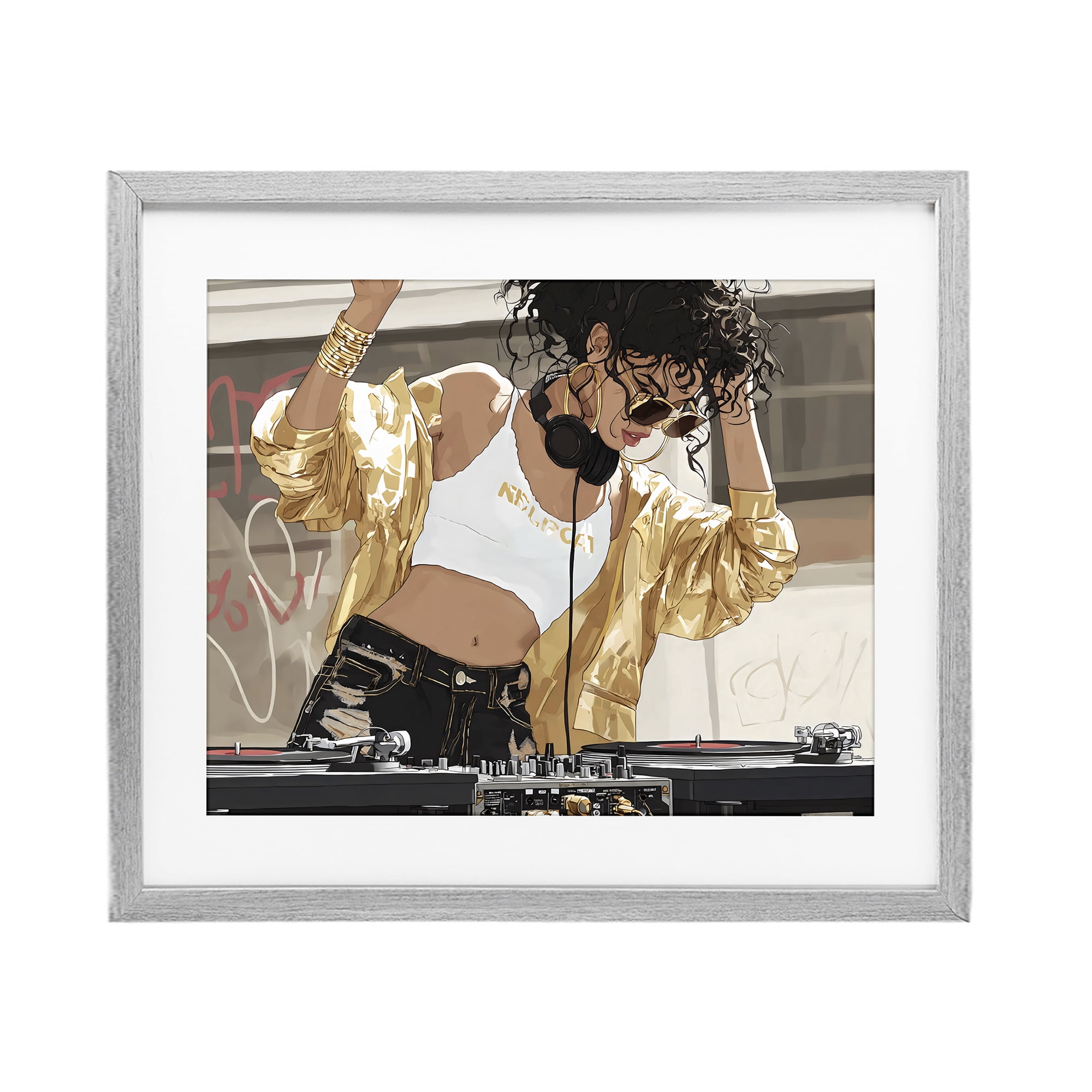 Stupell Industries Gold Accented DJ Gray Framed Print Under Glass, design by Franklyn Gregory