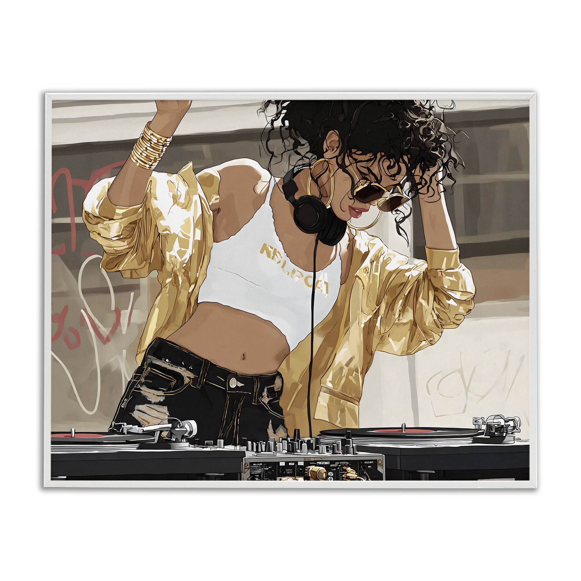 Stupell Industries Gold Accented DJ White Framed Giclee Art, design by Franklyn Gregory
