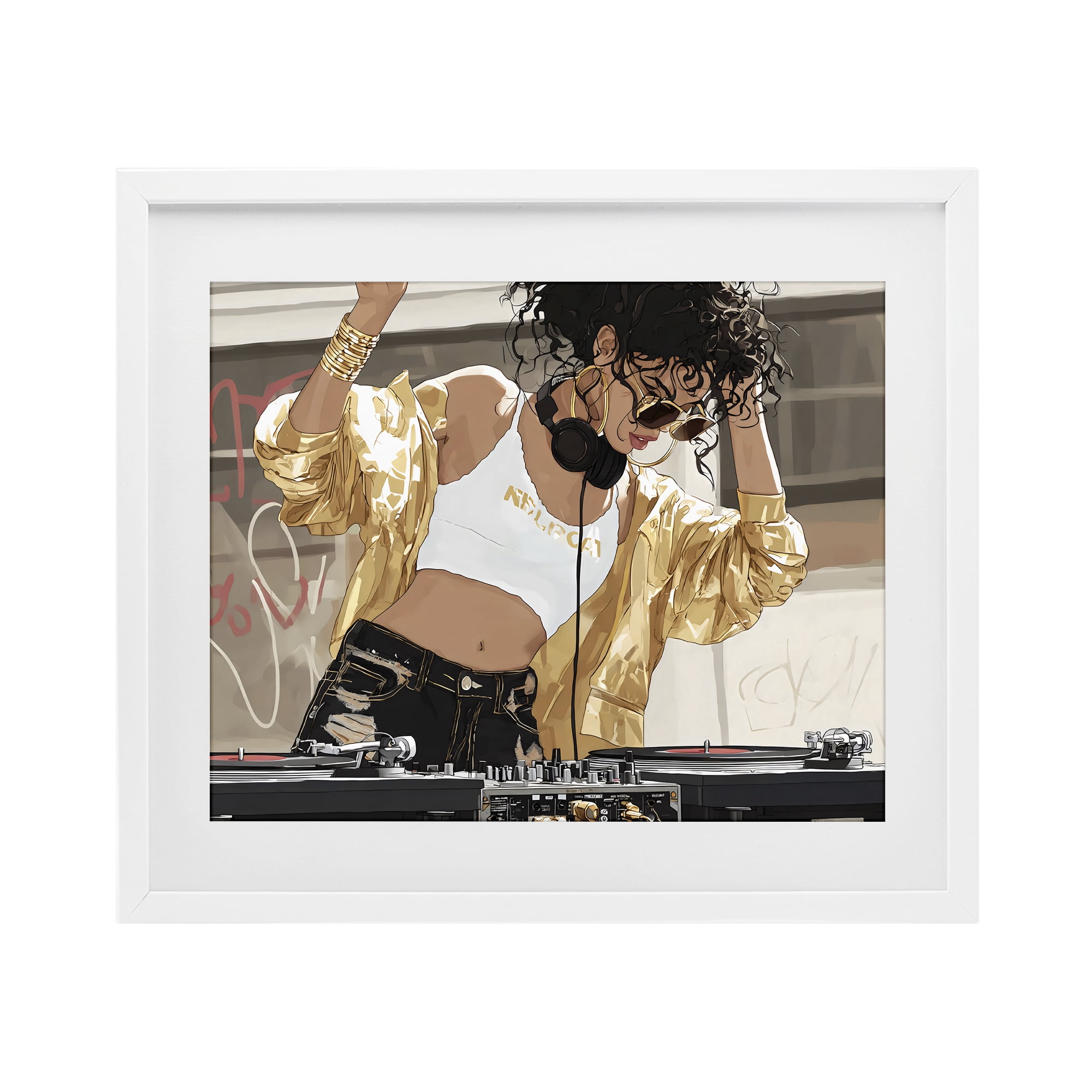 Stupell Industries Gold Accented DJ White Framed Print Under Glass, design by Franklyn Gregory
