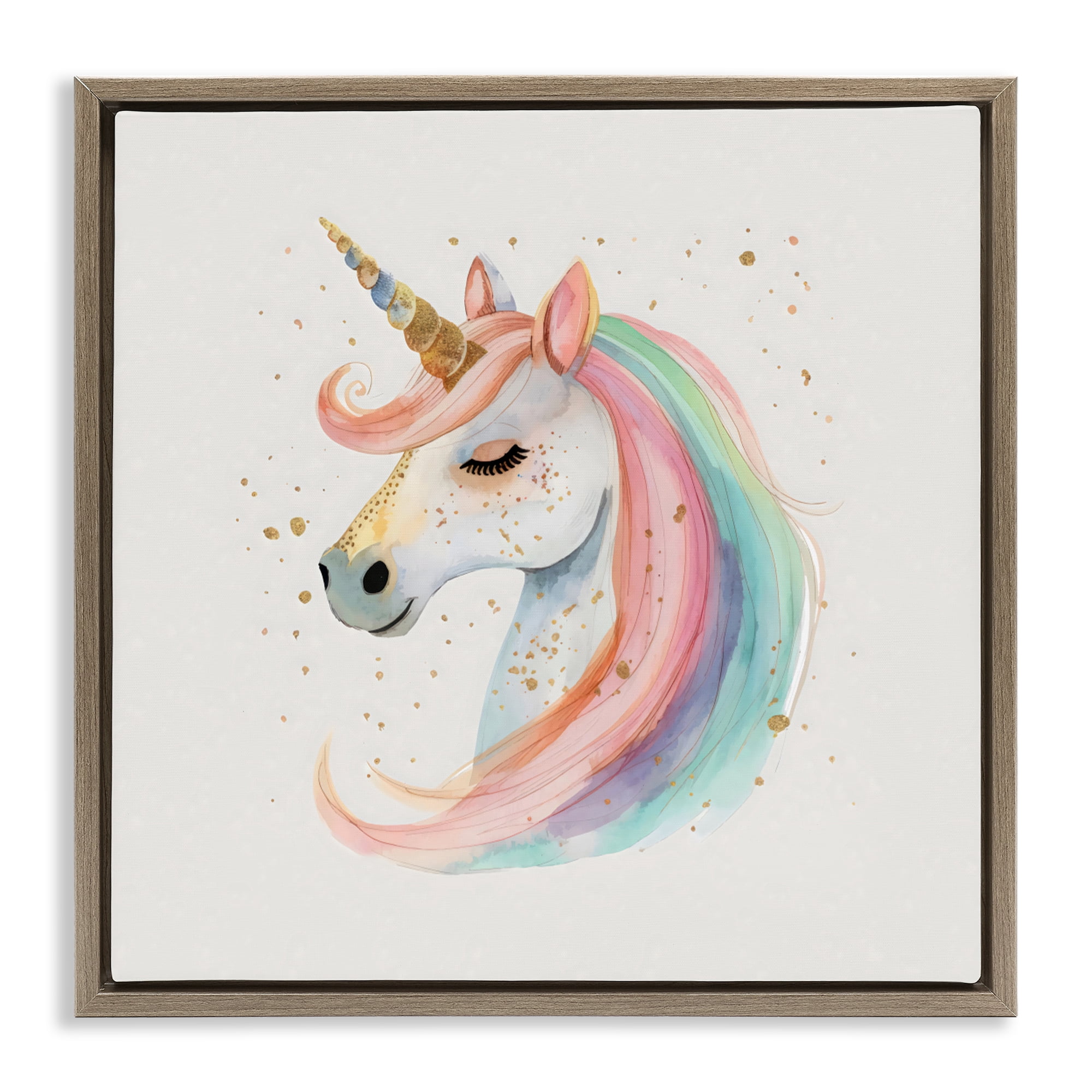 Stupell Industries Gold Accented Unicorn Brown Framed Floater Canvas Wall Art, design by Creative Studio