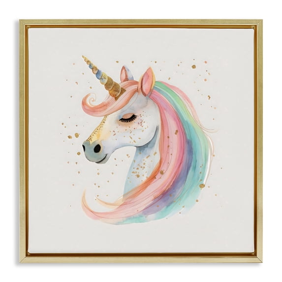 Stupell Industries Contemporary Gold Accented Unicorn Gold Floating Frame Canvas Art, 18 x 18, by Creative Studio