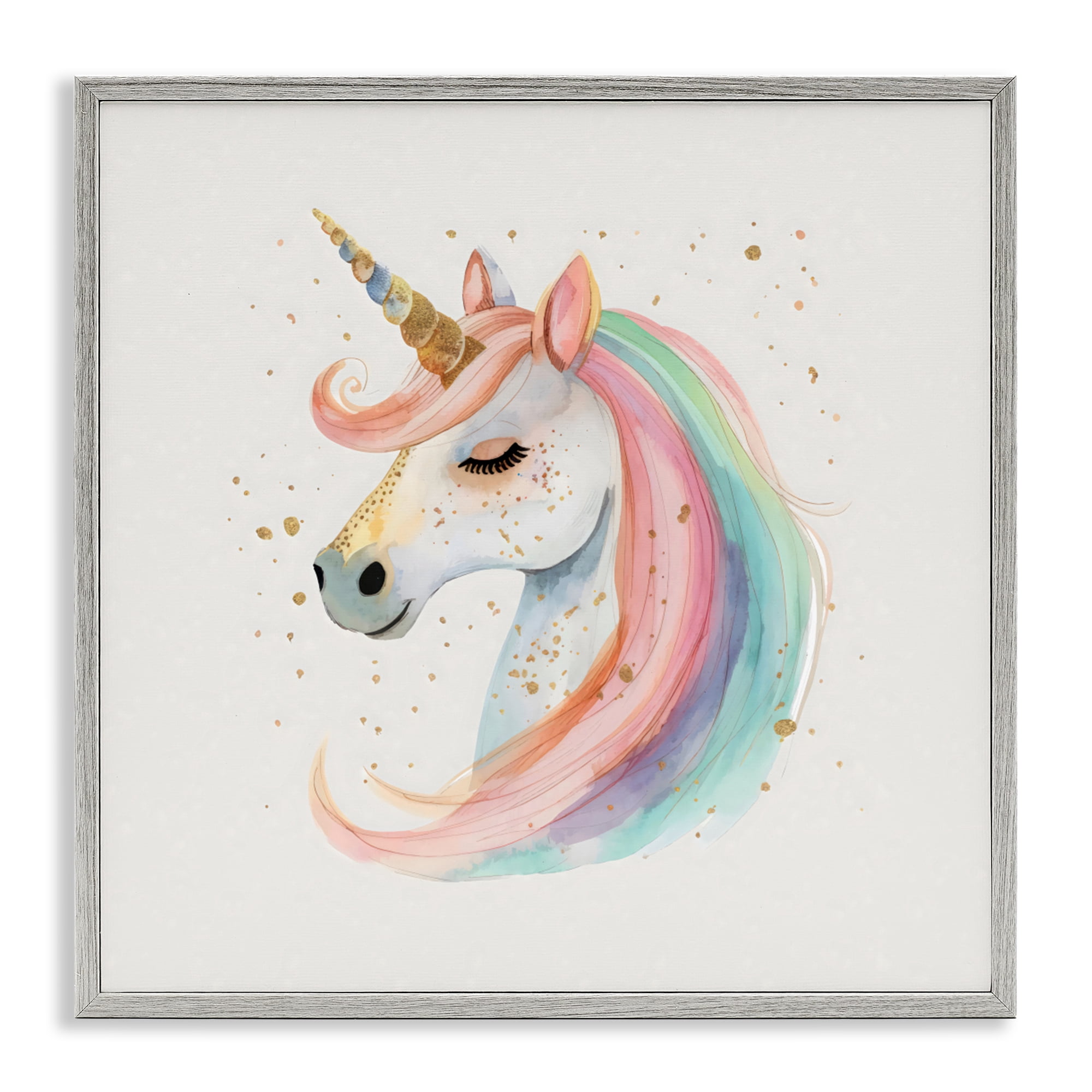 Stupell Industries Gold Accented Unicorn Gray Framed Giclee Art, design by Creative Studio