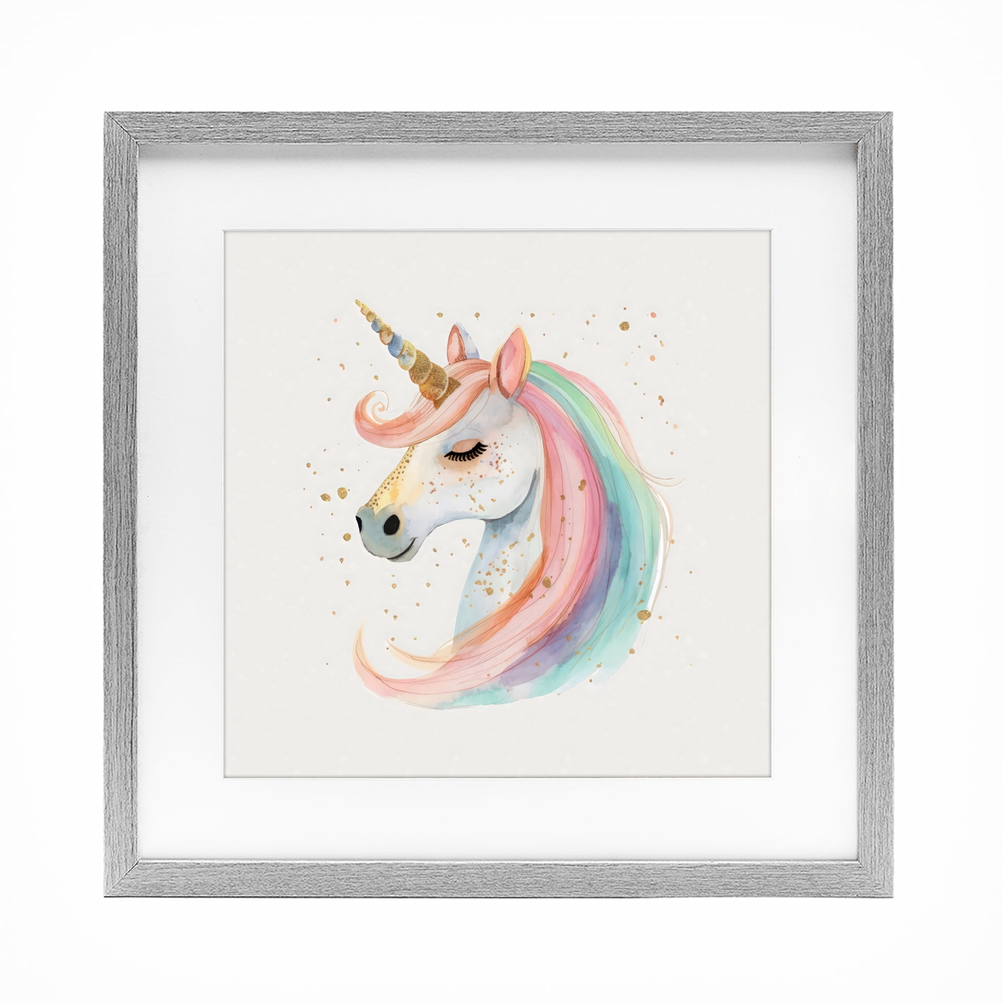 Stupell Industries Gold Accented Unicorn Gray Framed Print Under Glass, design by Creative Studio