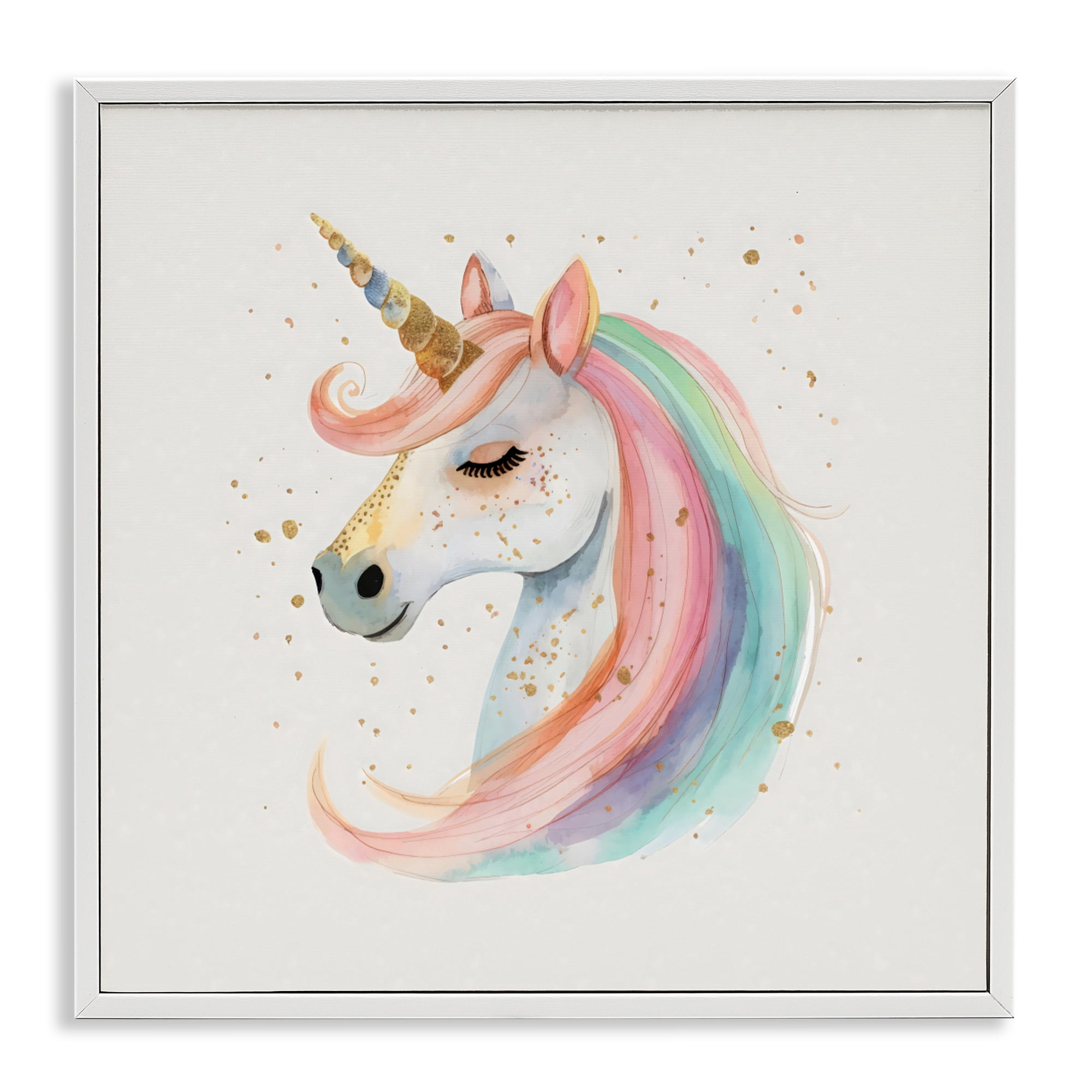 Stupell Industries Gold Accented Unicorn White Framed Giclee Art, design by Creative Studio