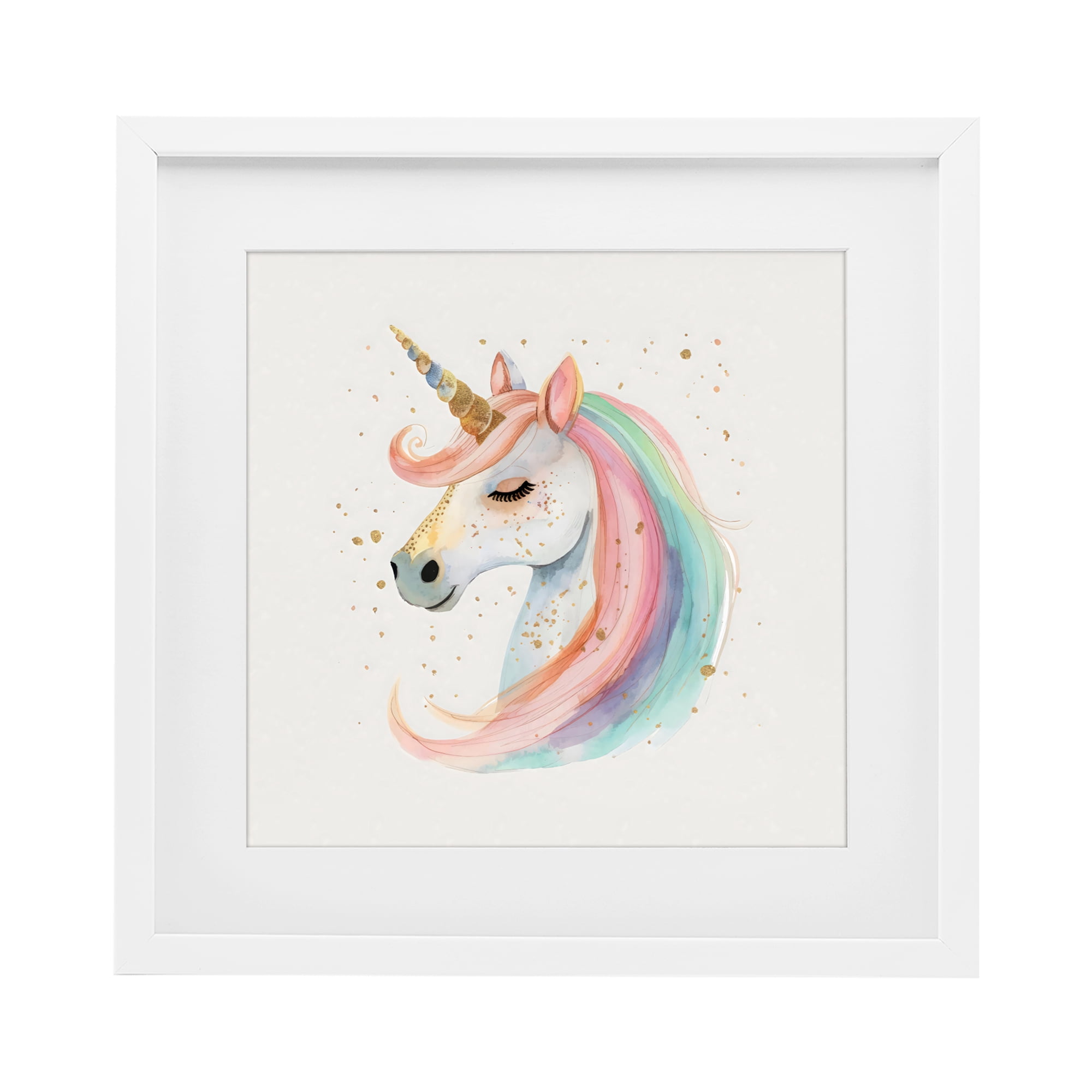 Stupell Industries Gold Accented Unicorn White Framed Print Under Glass, design by Creative Studio