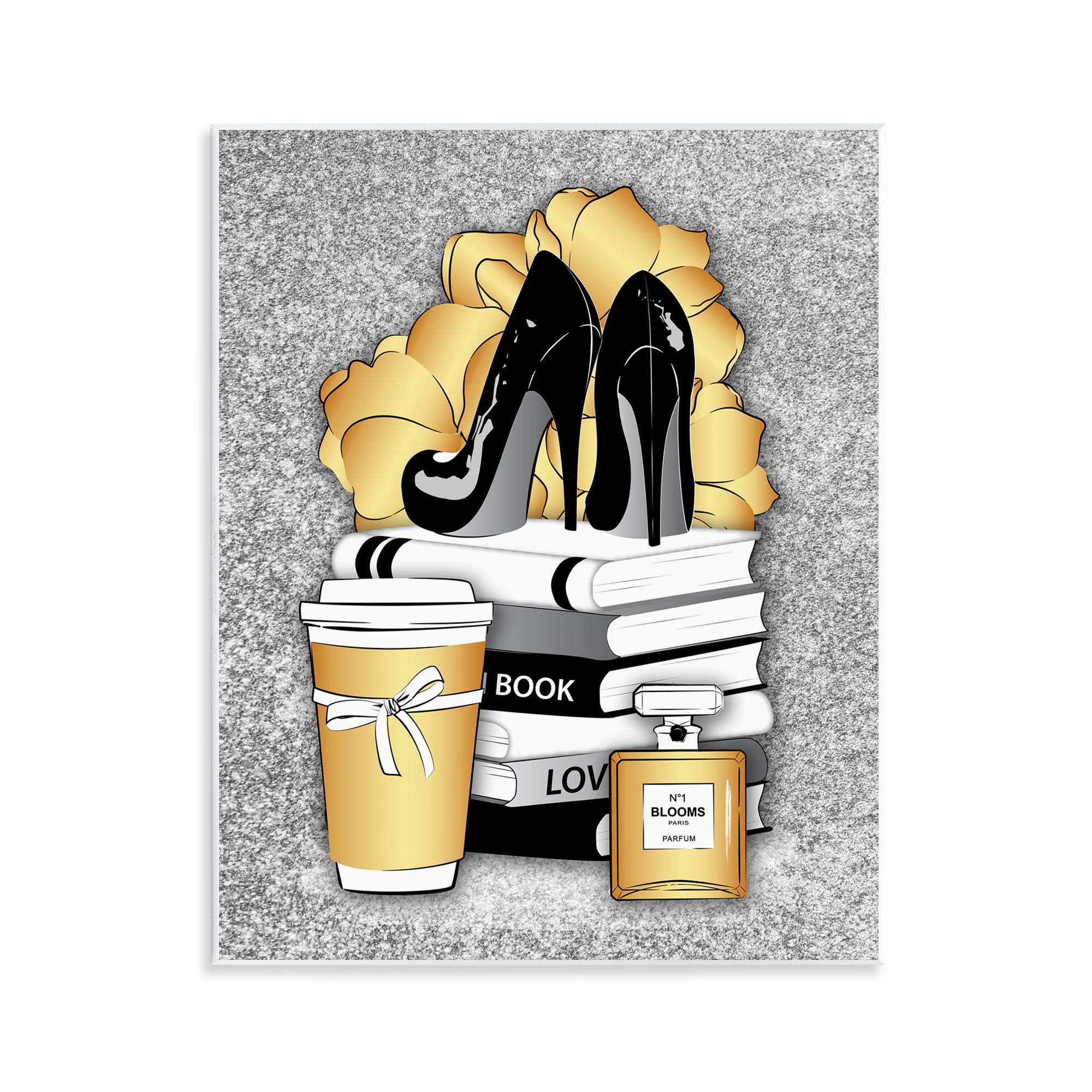 Stupell Industries Gold & Black Glam Books Beauty & Fashion Painting Unframed Art Print Wall Art, 11 x 14