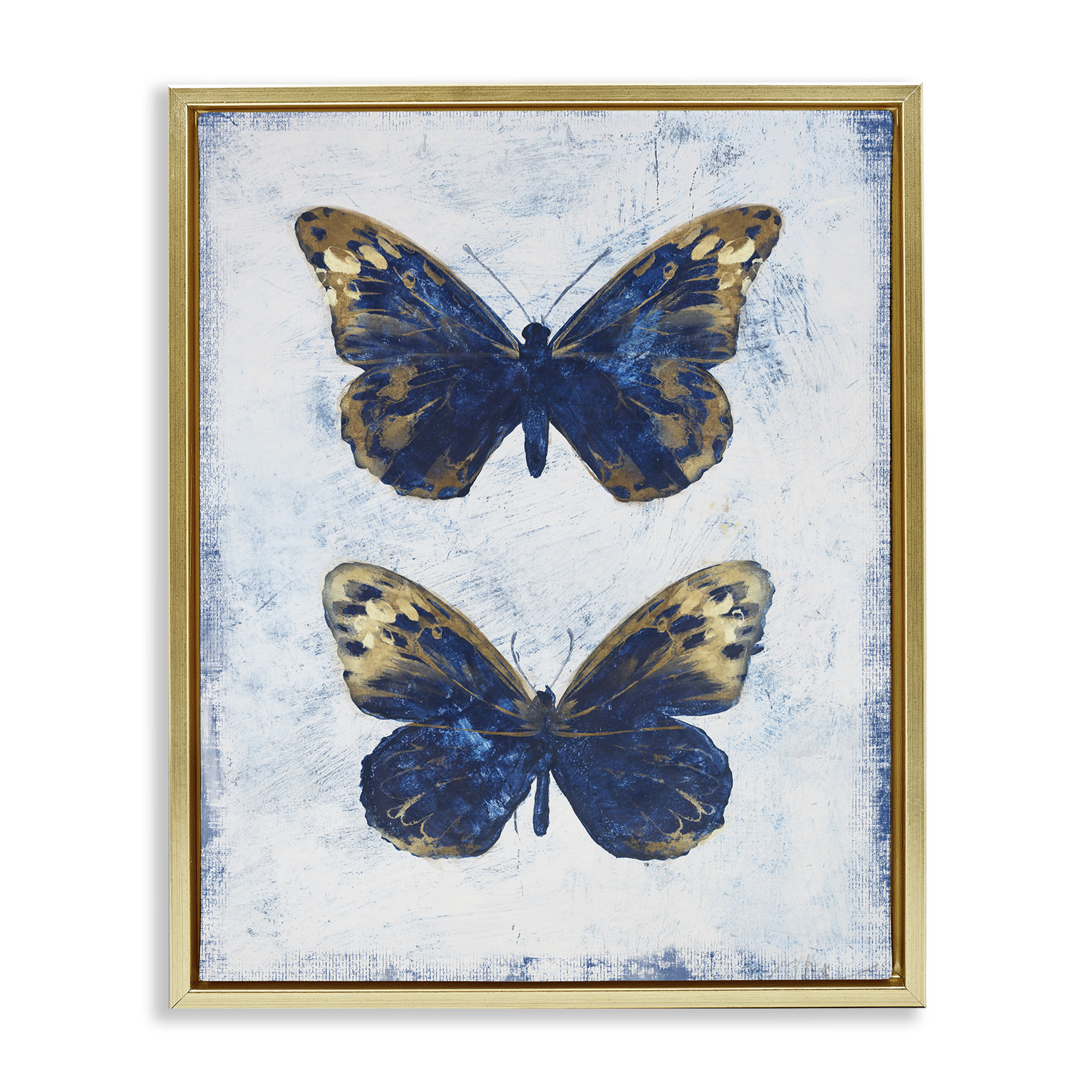 Stupell Industries Gold & Blue Butterfly Animals Painting Gold Floater Framed Canvas Art Print Wall Art, 17 x 21