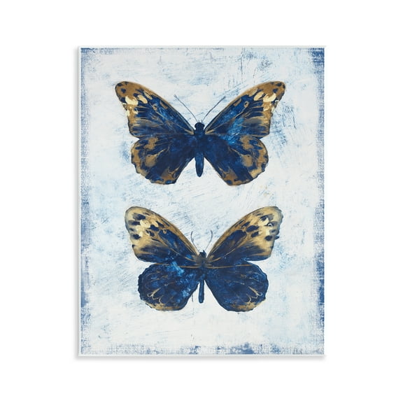 Stupell Industries Gold & Blue Butterfly Animals Painting Unframed Art Print Wall Art, 11 x 14