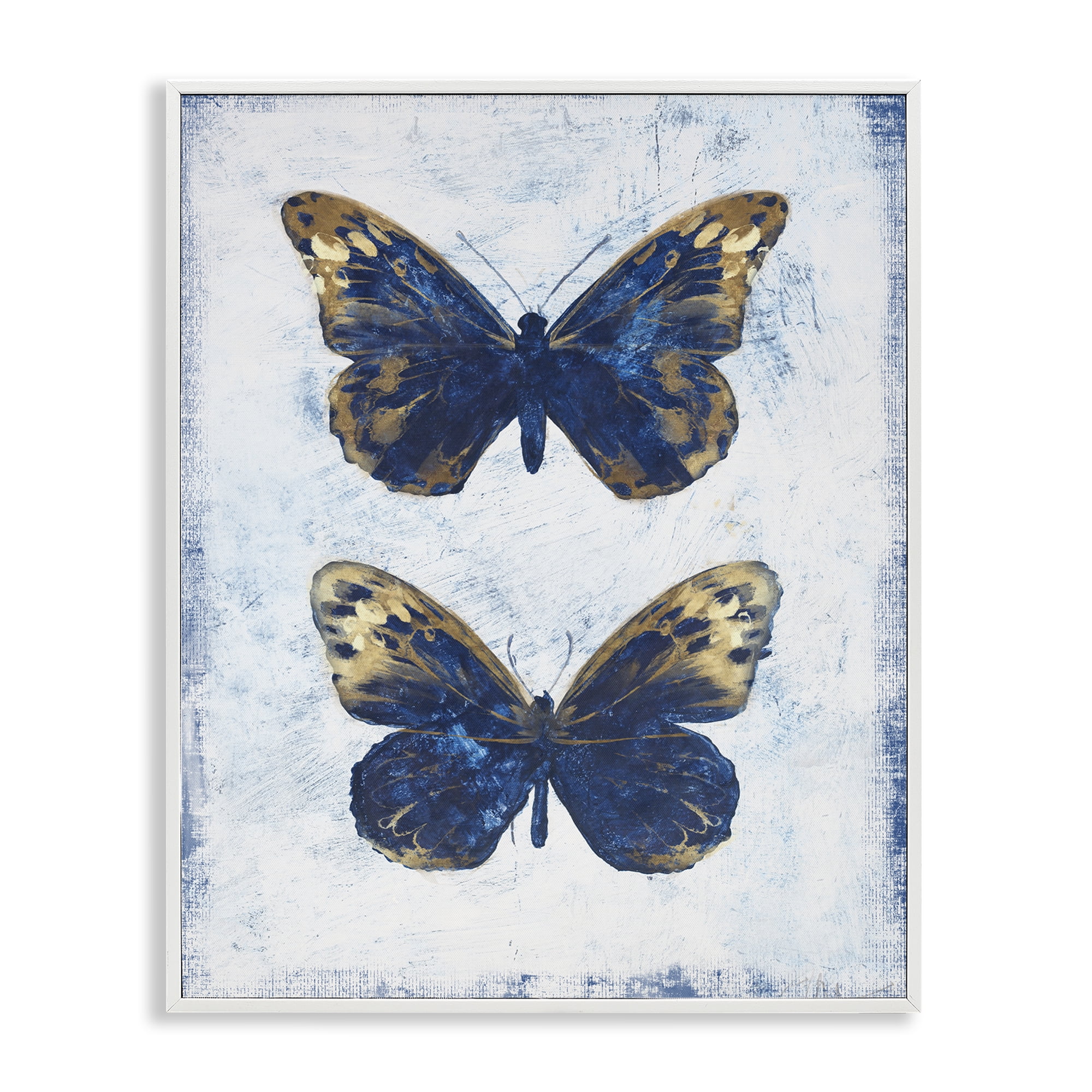 Stupell Industries Gold & Blue Butterfly Animals Painting White Framed Art Print Wall Art, 24 x 30
