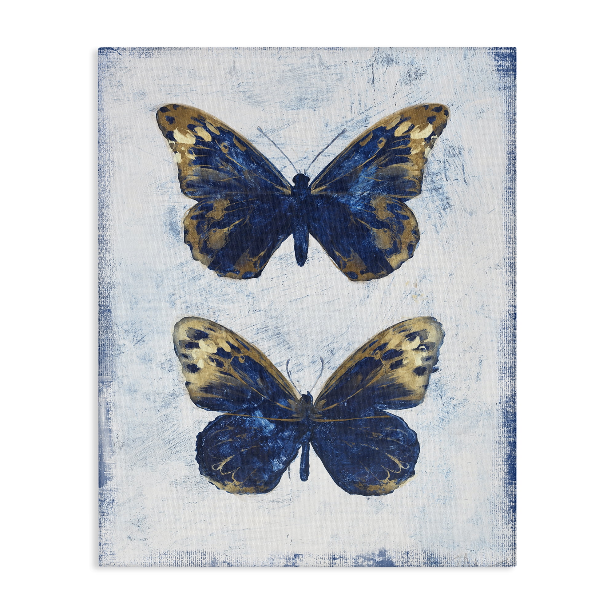 Stupell Industries Gold & Blue Butterfly Animals Painting Wrapped Canvas Art Print Wall Art, 30 x 40