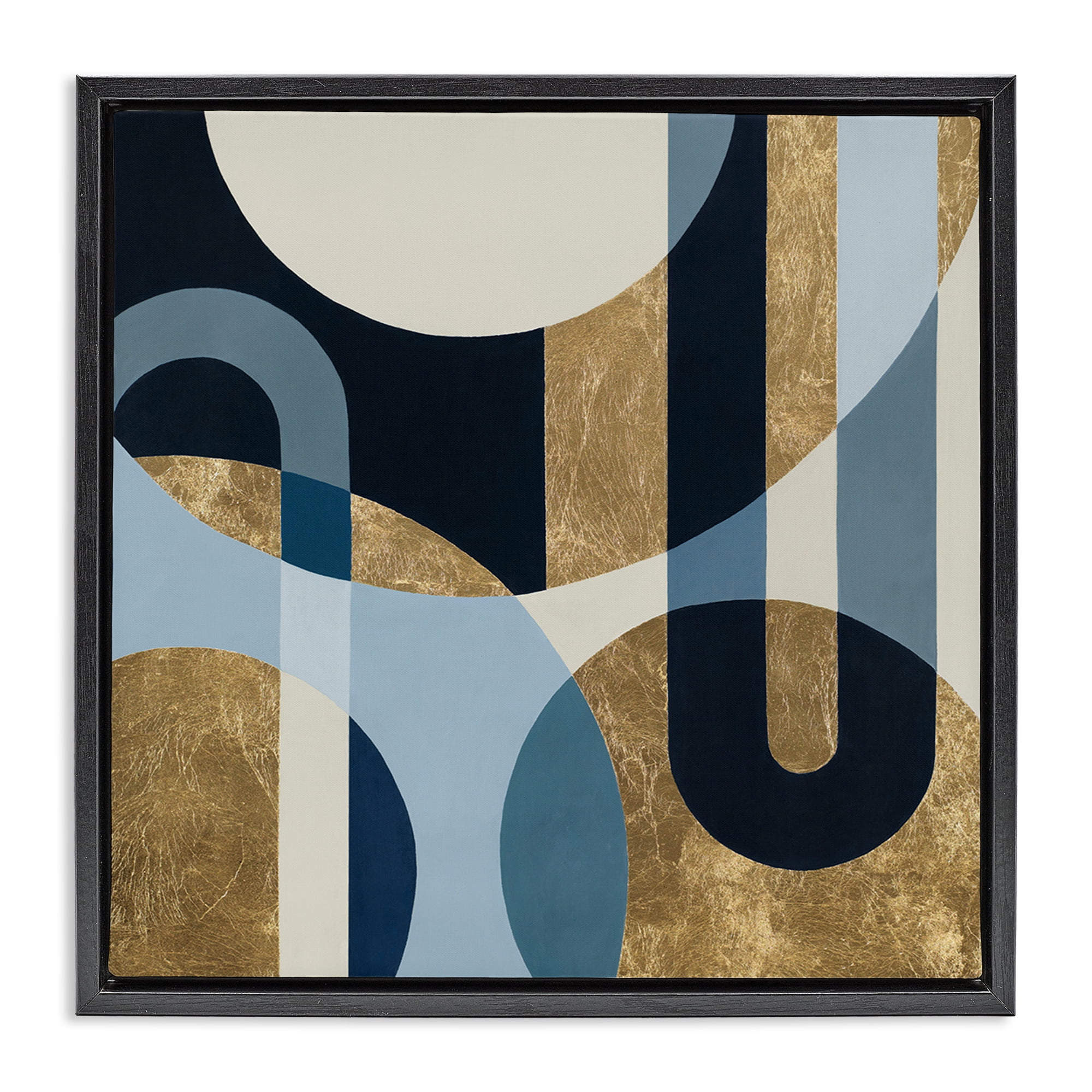 Stupell Industries Gold & Blue Circular Shapes Abstract Painting Black