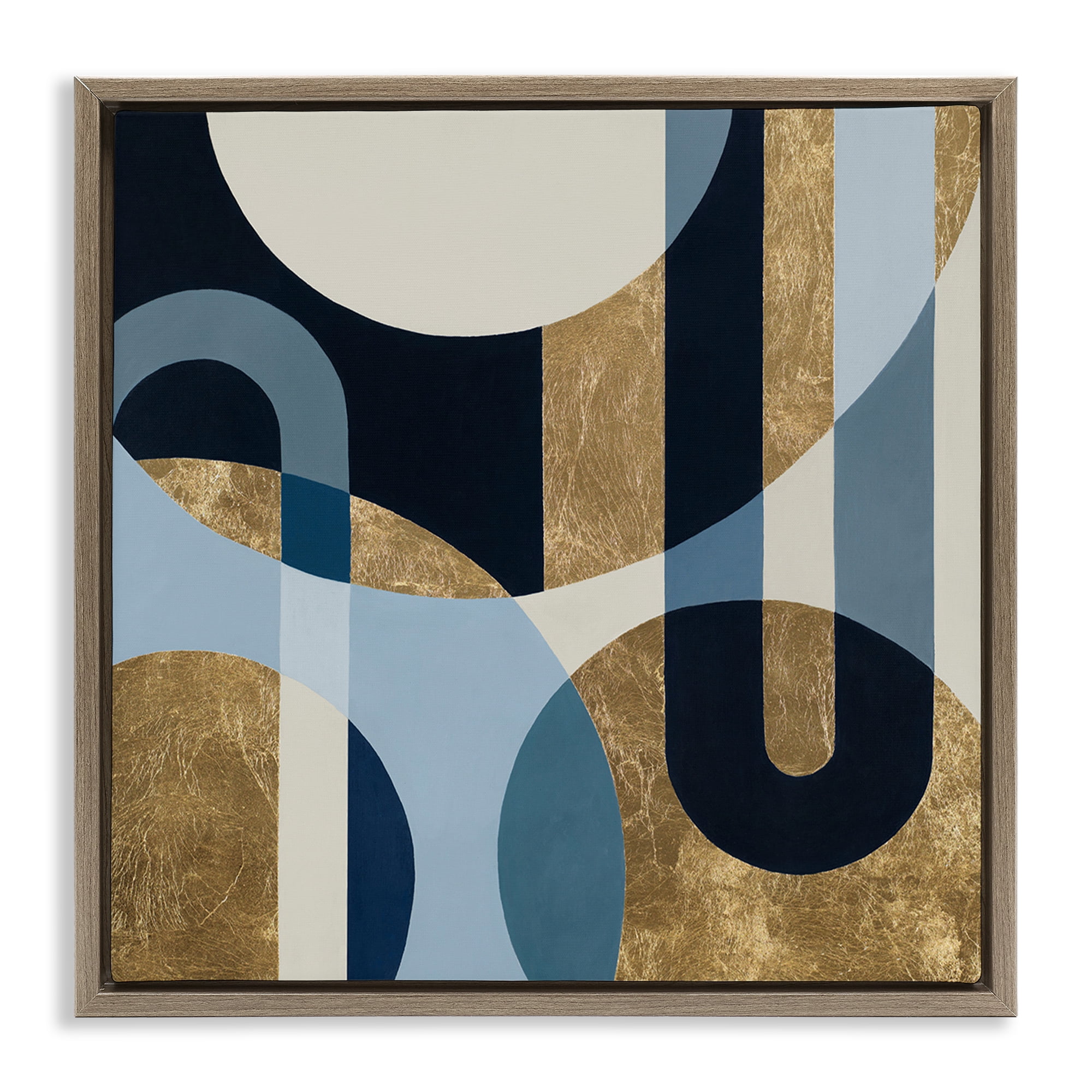 Stupell Industries Gold & Blue Circular Shapes Abstract Painting Brown Floater Framed Canvas Art Print Wall Art, 25 x 25