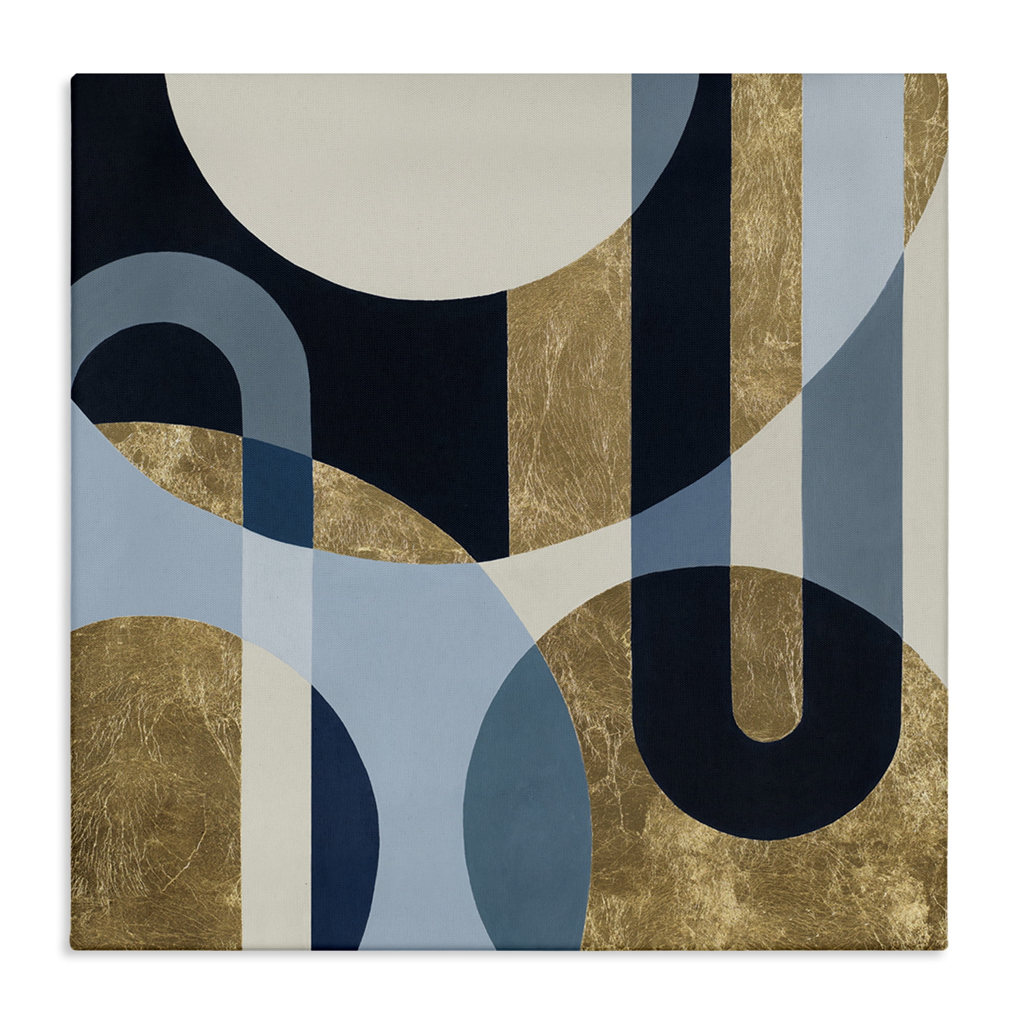 Stupell Industries Gold & Blue Circular Shapes Abstract Painting Gallery Wrapped Canvas Art Print Wall Art, 36 x 36