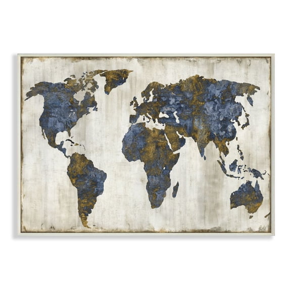 Stupell Industries Gold Blue World Map Design Wall Plaque by Russell Brennan