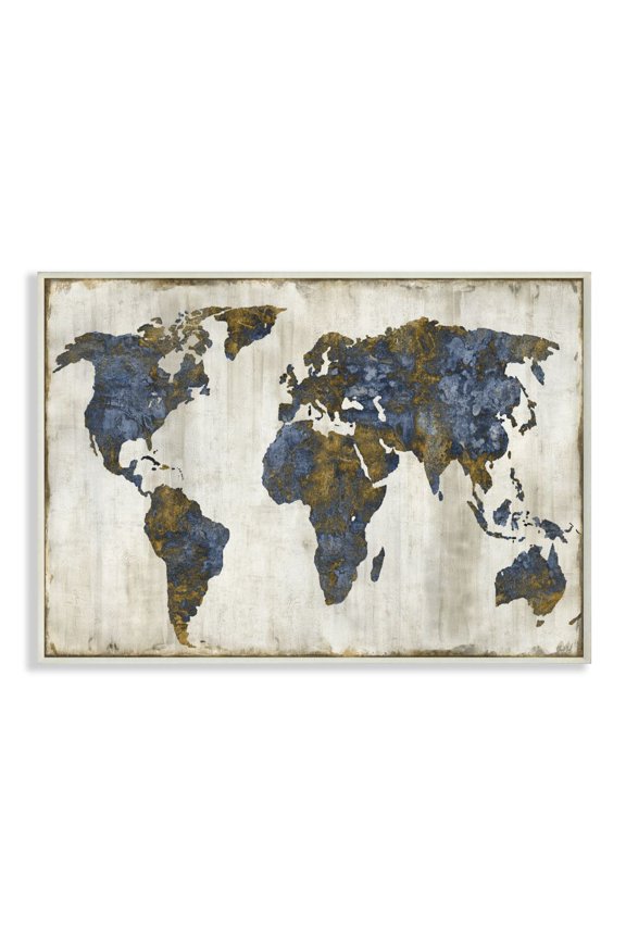 Industries Gold Blue World Map Design Wall Plaque by Russell Brennan
