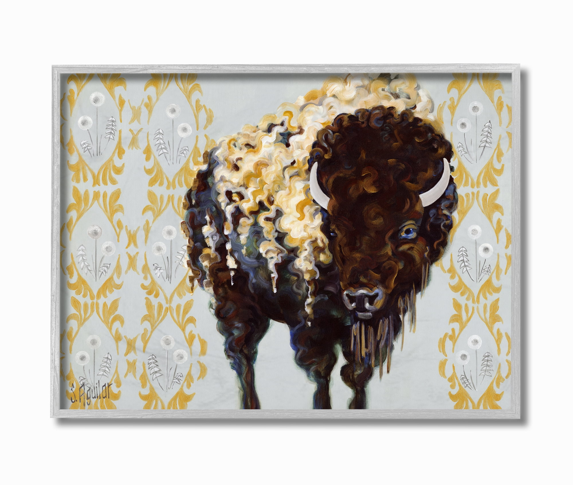 Stupell Industries Gold Buffalo Animal Pattern Gray Painting Framed Wall Art by Stephanie Aguilar