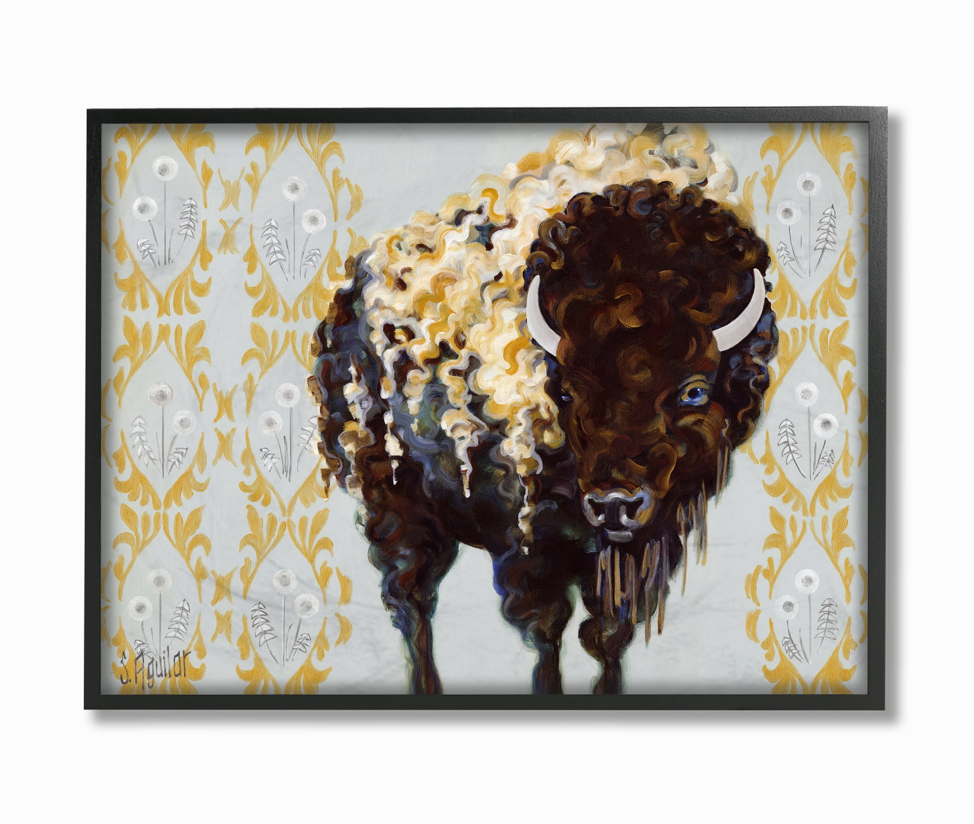 Stupell Industries Gold Buffalo Animal Pattern Gray Painting Framed Wall Art by Stephanie Aguilar