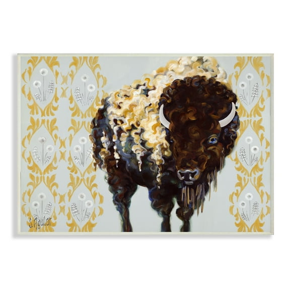 Stupell Industries Gold Buffalo Animal Pattern Grey Painting Unframed Art Print Wall Art, 10x15, by Stephanie Aguilar