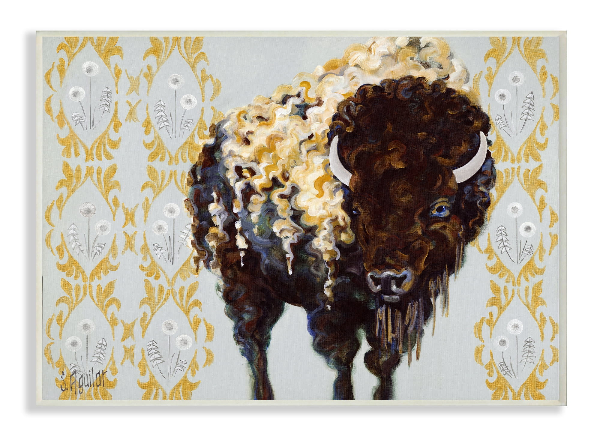 Stupell Industries Gold Buffalo Animal Pattern Grey Painting Unframed Art Print Wall Art, 13x19, by Stephanie Aguilar