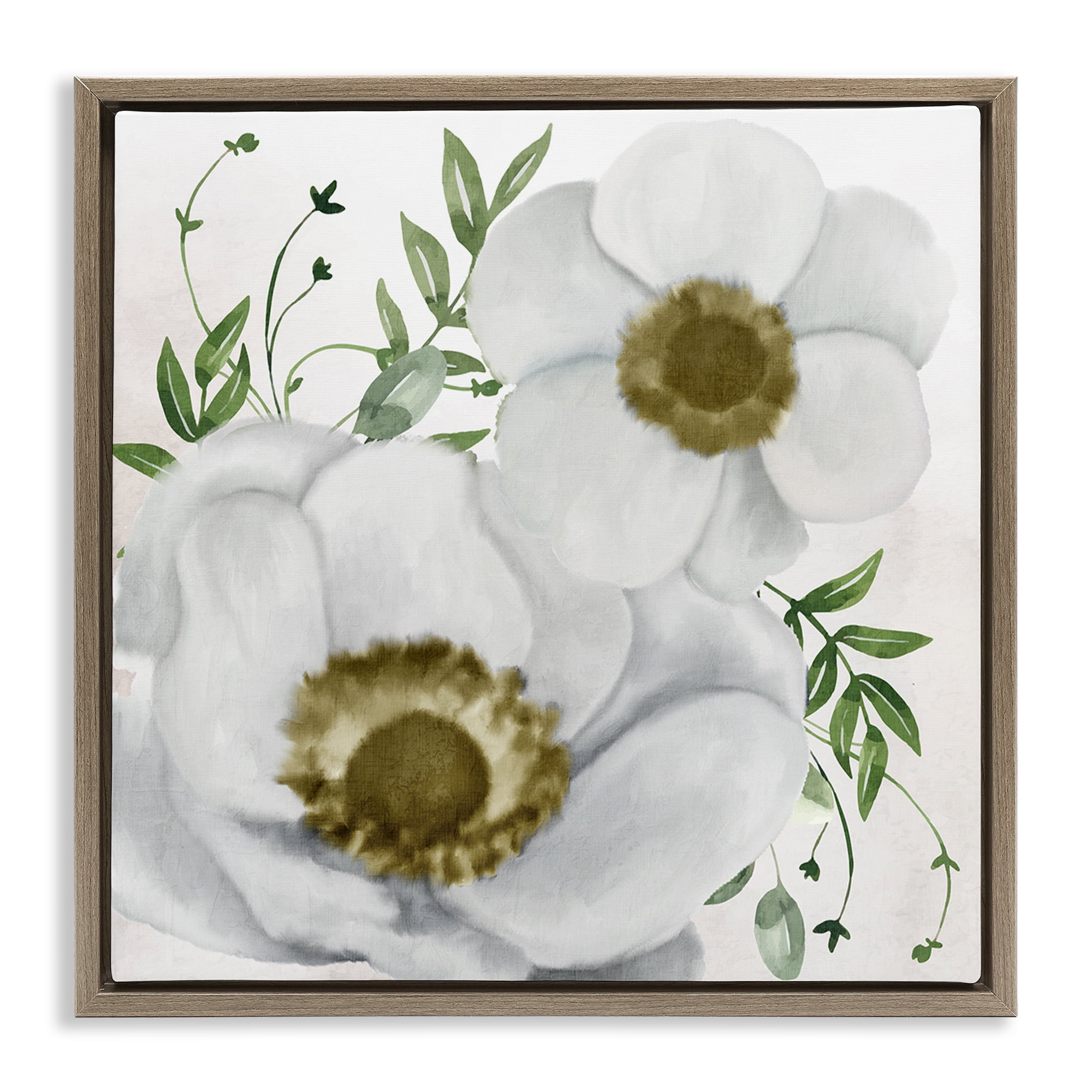Stupell Industries Gold Centered Magnolia Plants & Flowers Painting Brown Floater Framed Canvas Art Print Wall Art, 18 x 18
