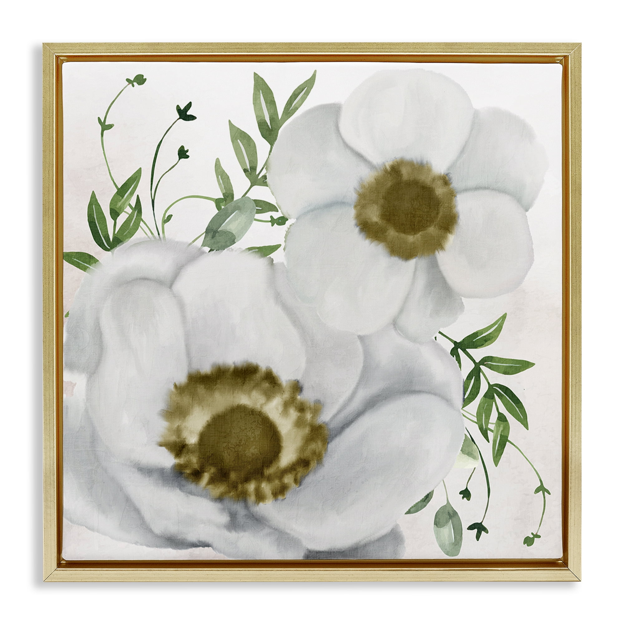 Stupell Industries Gold Centered Magnolia Plants & Flowers Painting Gold Floater Framed Canvas Art Print Wall Art, 25 x 25