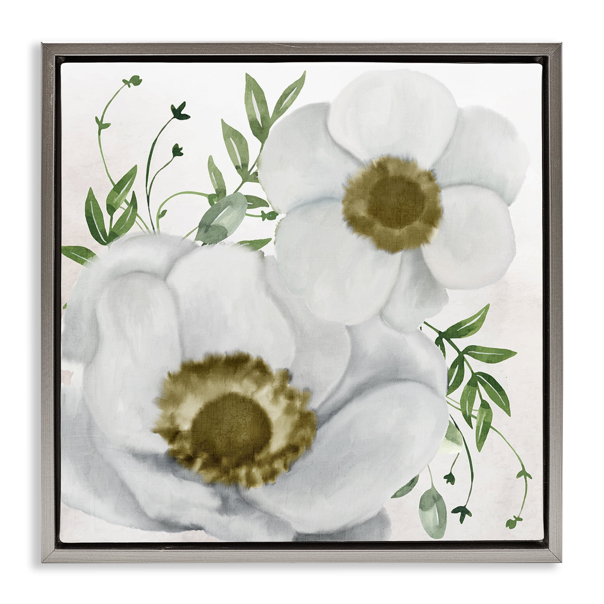 Stupell Industries Gold Centered Magnolia Plants & Flowers Painting Gray Floater Framed Canvas Art Print Wall Art, 25 x 25