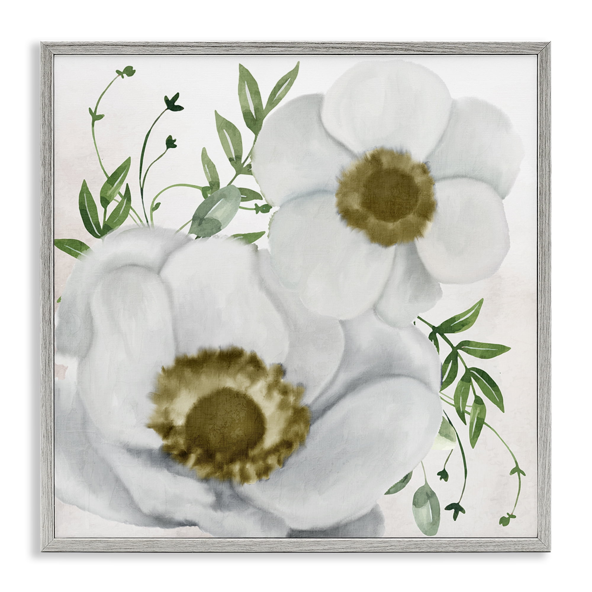 Stupell Industries Gold Centered Magnolia Plants & Flowers Painting Gray Framed Art Print Wall Art, 12 x 12