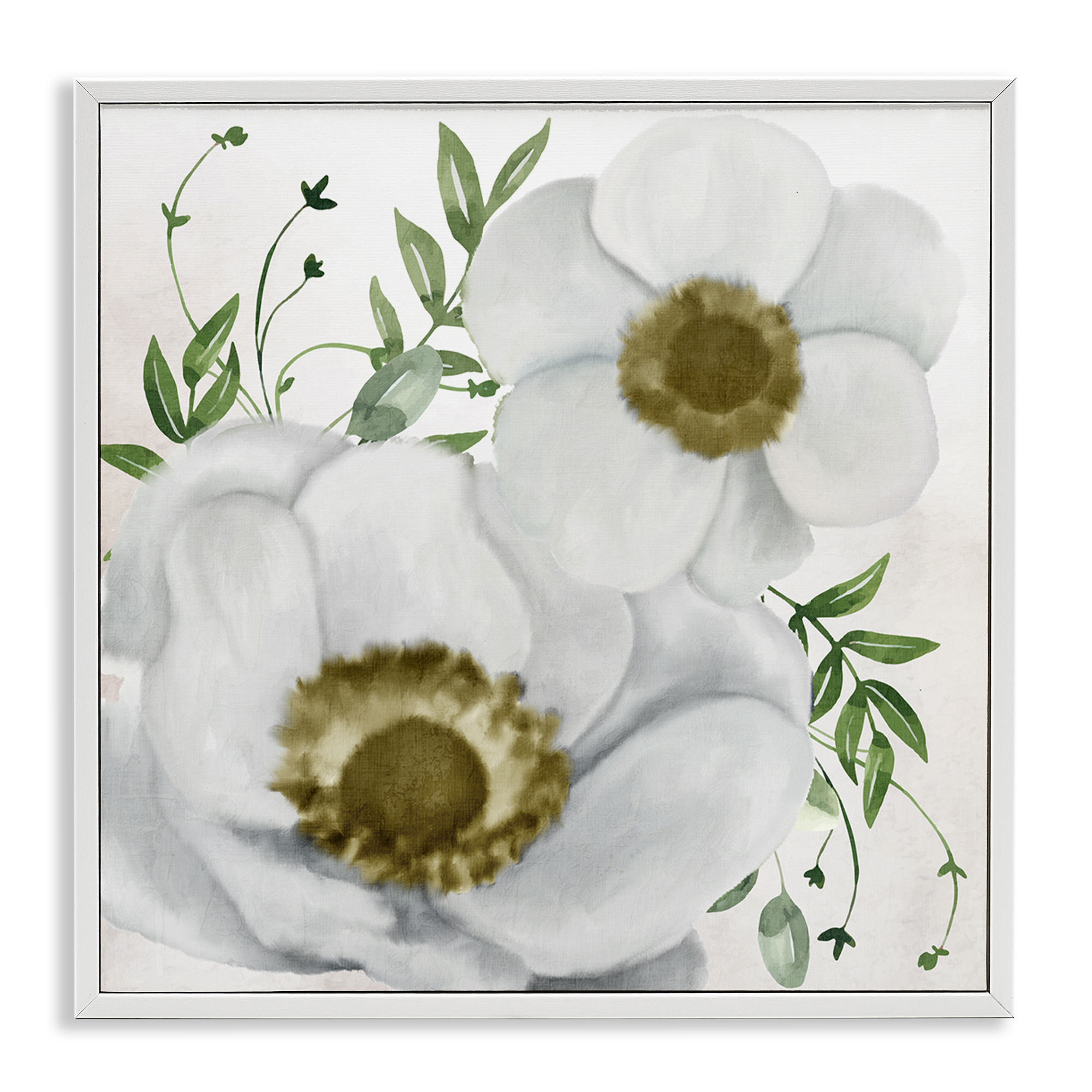 Stupell Industries Gold Centered Magnolia Plants & Flowers Painting White Framed Art Print Wall Art, 12 x 12