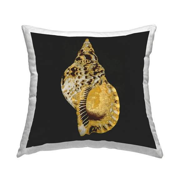 Stupell Industries Gold Conch on Black Decorative Printed Throw Pillow Design by Caroline Kelly.
