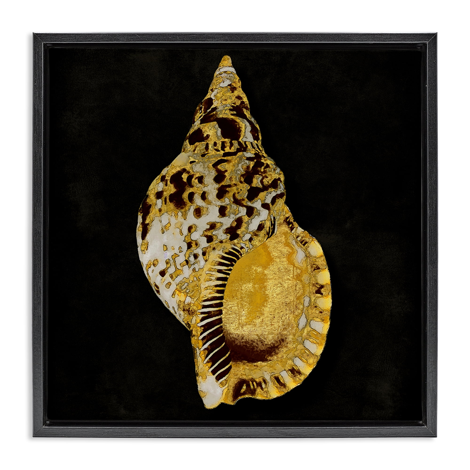 Stupell Industries Gold Conch on Black Nautical & Beach Painting Black Floater Framed Canvas Art Print Wall Art, 25 x 25