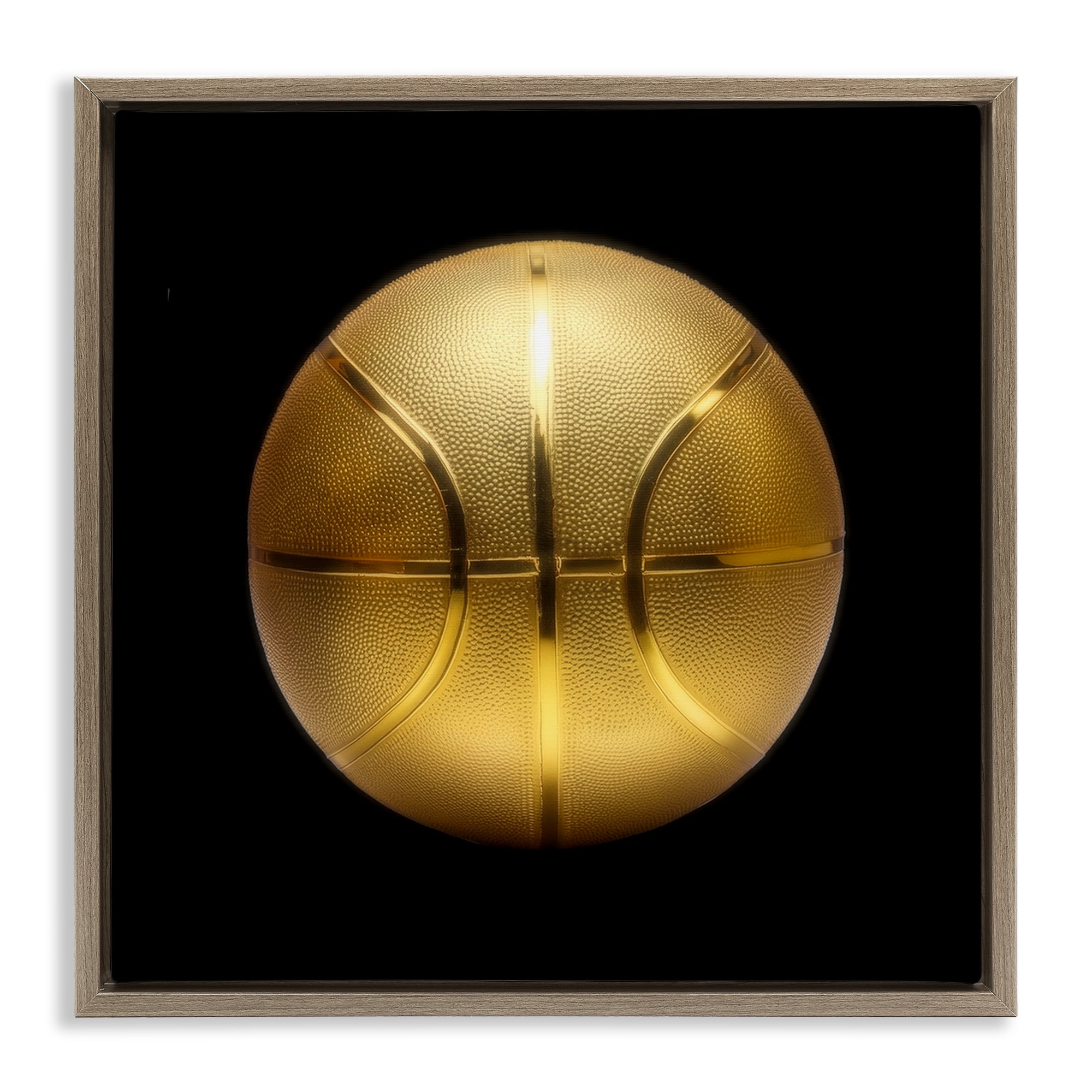 Stupell Industries Gold Designer Basketball Sports Painting Brown Floater Framed Canvas Art Print Wall Art, 25 x 25