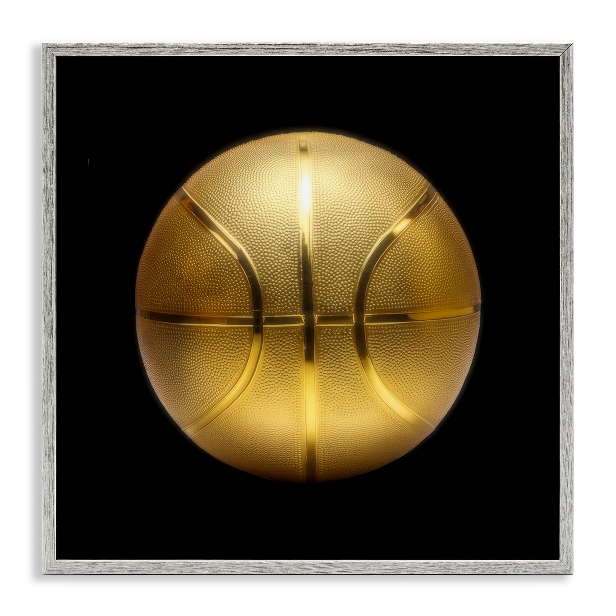 Stupell Industries Gold Designer Basketball Sports Painting Gray Framed Art Print Wall Art, 24 x 24