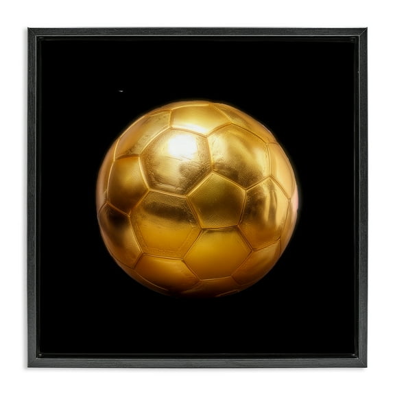 Stupell Industries Gold Designer Soccer Ball Sports Painting Black Floater Framed Canvas Art Print Wall Art, 18 x 18