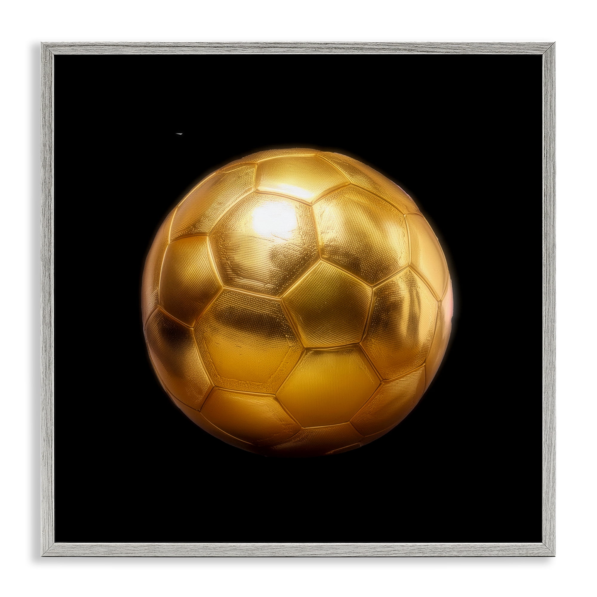 Stupell Industries Gold Designer Soccer Ball Sports Painting Gray Framed Art Print Wall Art, 12 x 12
