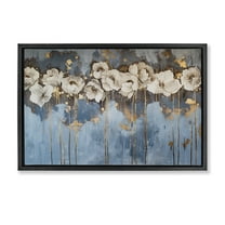 Stupell Industries Gold Drip Peonies Plants & Flowers Painting Black Floater Framed Canvas Art Print Wall Art, 25 x 17