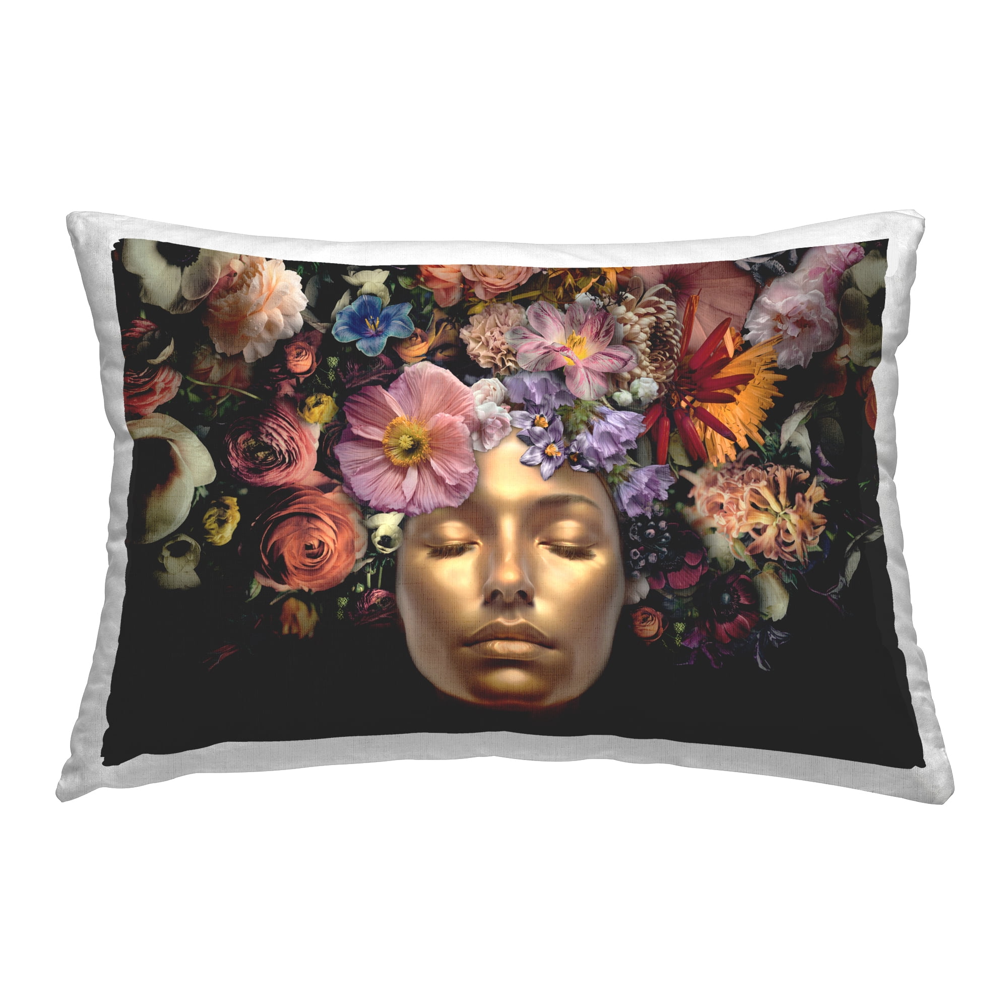 Stupell Industries Gold Face with Flowers Decorative Printed Throw Pillow Design by Reinders.