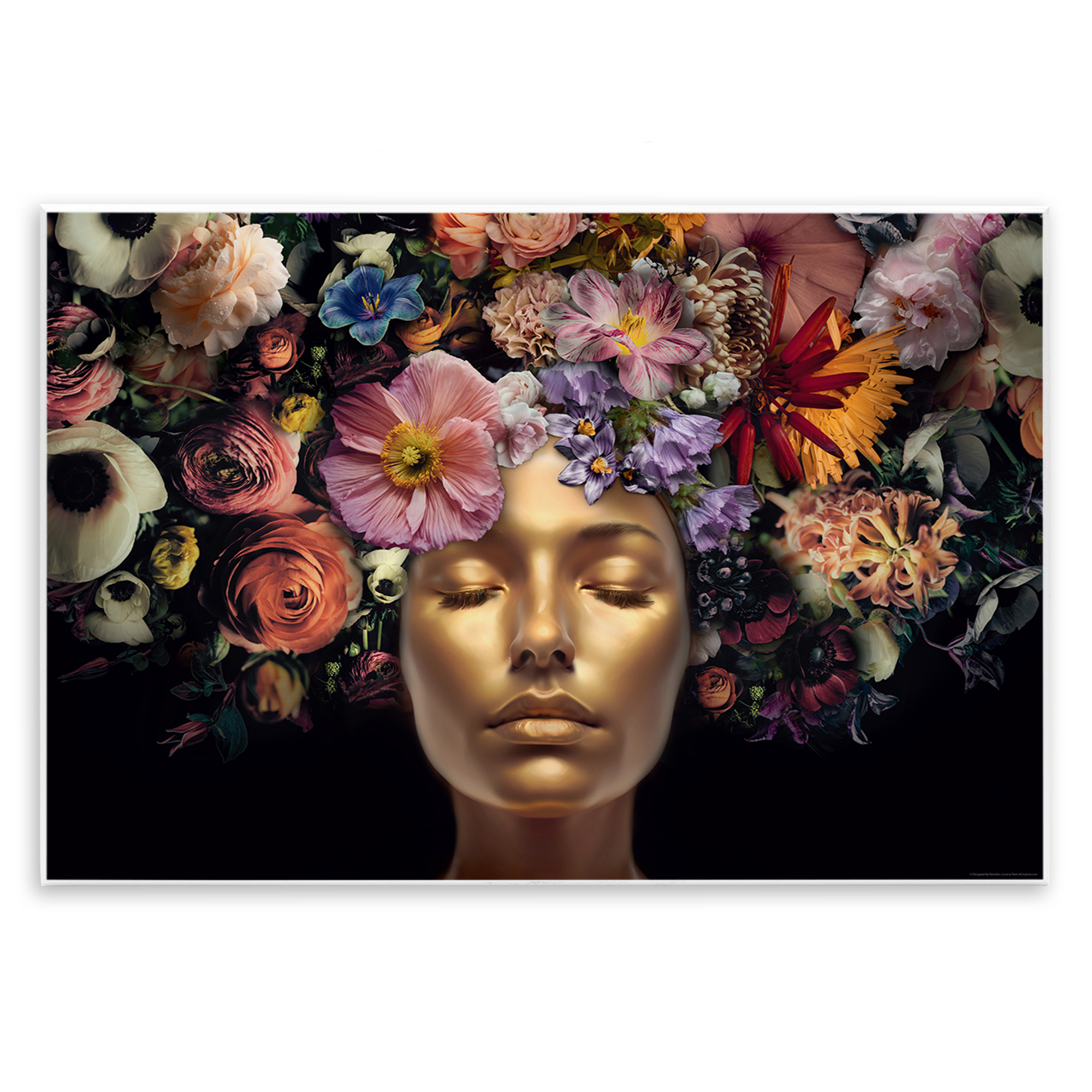 Stupell Industries Gold Face with Flowers Plants & Flowers Painting Unframed Art Print Wall Art, 19 x 13