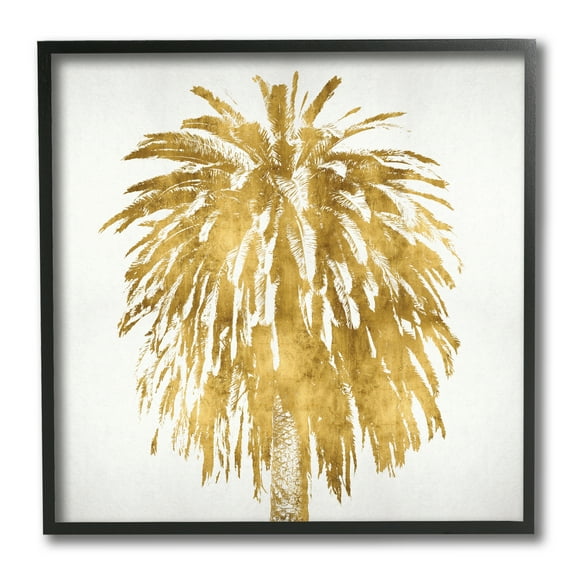 Stupell Industries Gold Glam Tropical Palm Tree Over Neutral Nature Painting Black Framed Art Print Wall Art, 12 x 12
