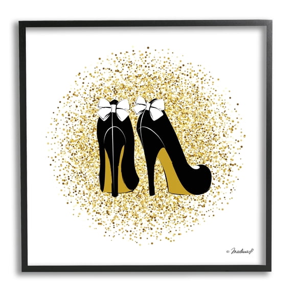 Stupell Industries Gold Glitz Fashion Bow High Heels Abstract Splatter, 12 x 12,Design by Martina Pavlova