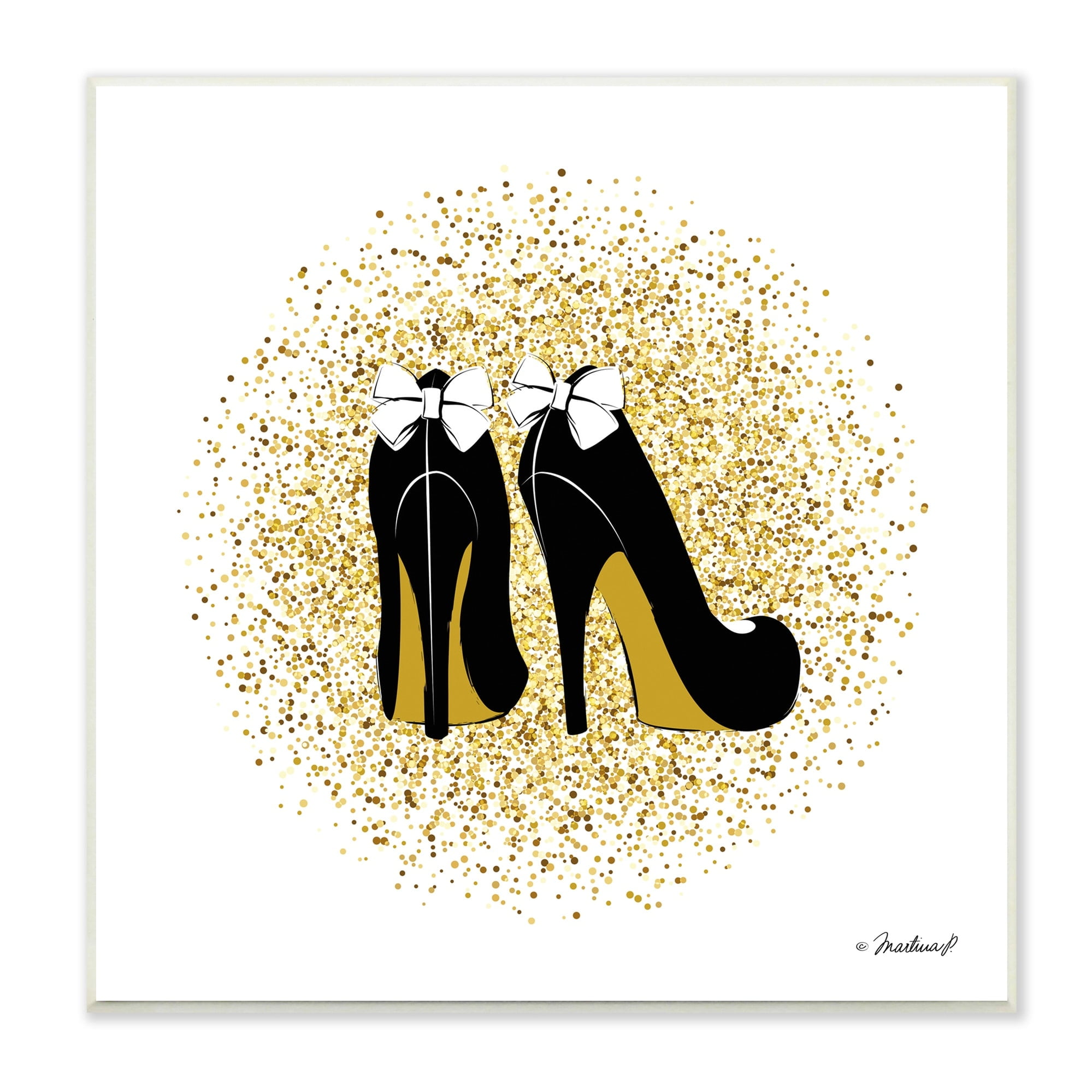 Stupell Industries Gold Glitz Fashion Bow High Heels Abstract Splatter, 12 x 12,Design by Martina Pavlova
