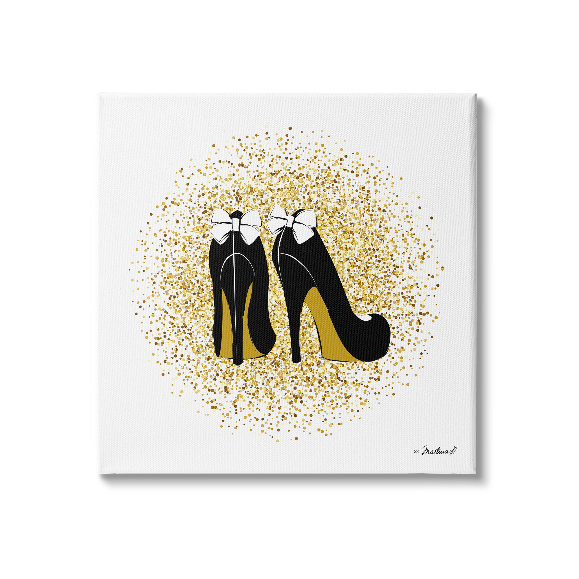 Stupell Industries Gold Glitz Fashion Bow High Heels Abstract Splatter, 24 x 24,Design by Martina Pavlova
