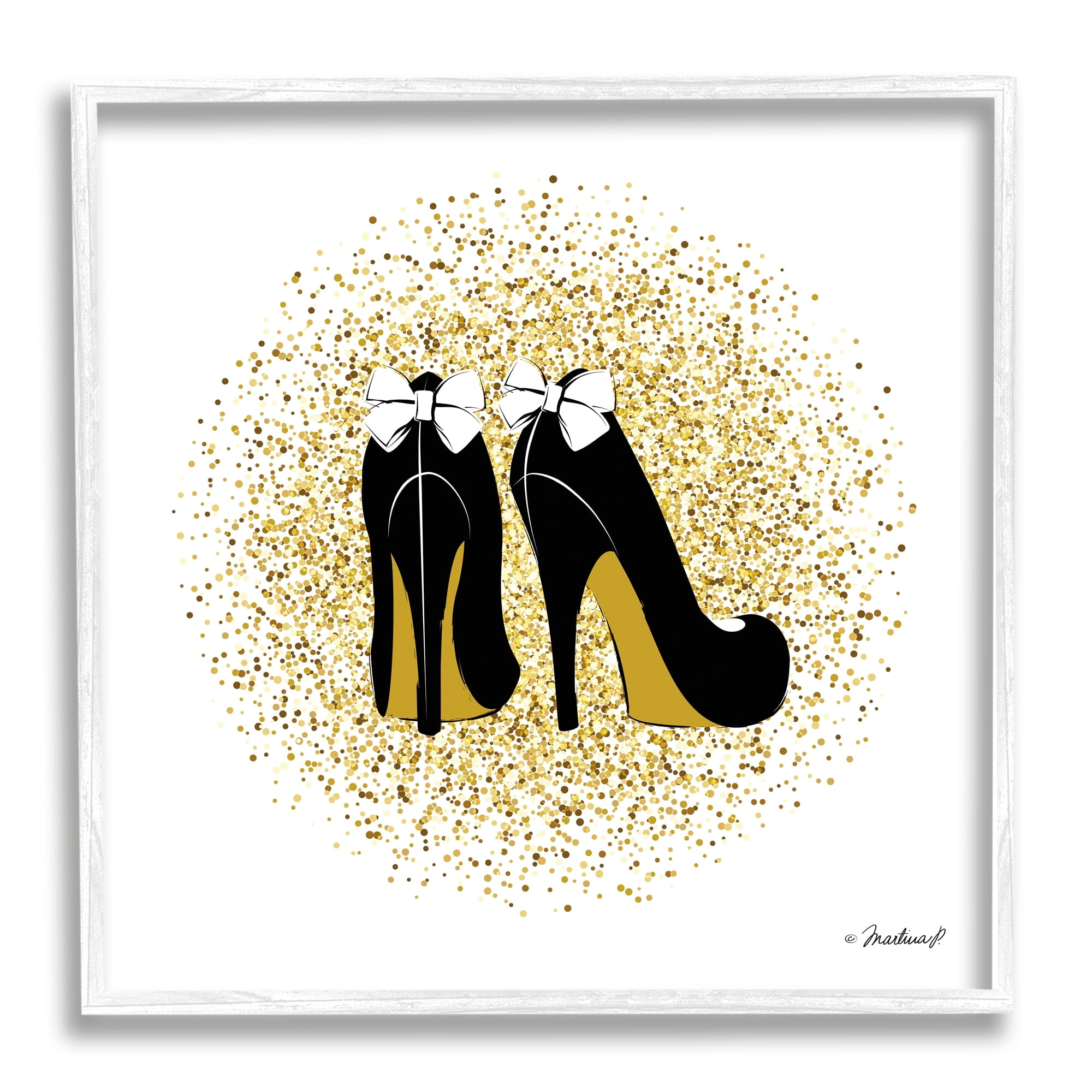 Stupell Industries Gold Glitz Fashion Bow High Heels Abstract Splatter, 24 x 24,Design by Martina Pavlova