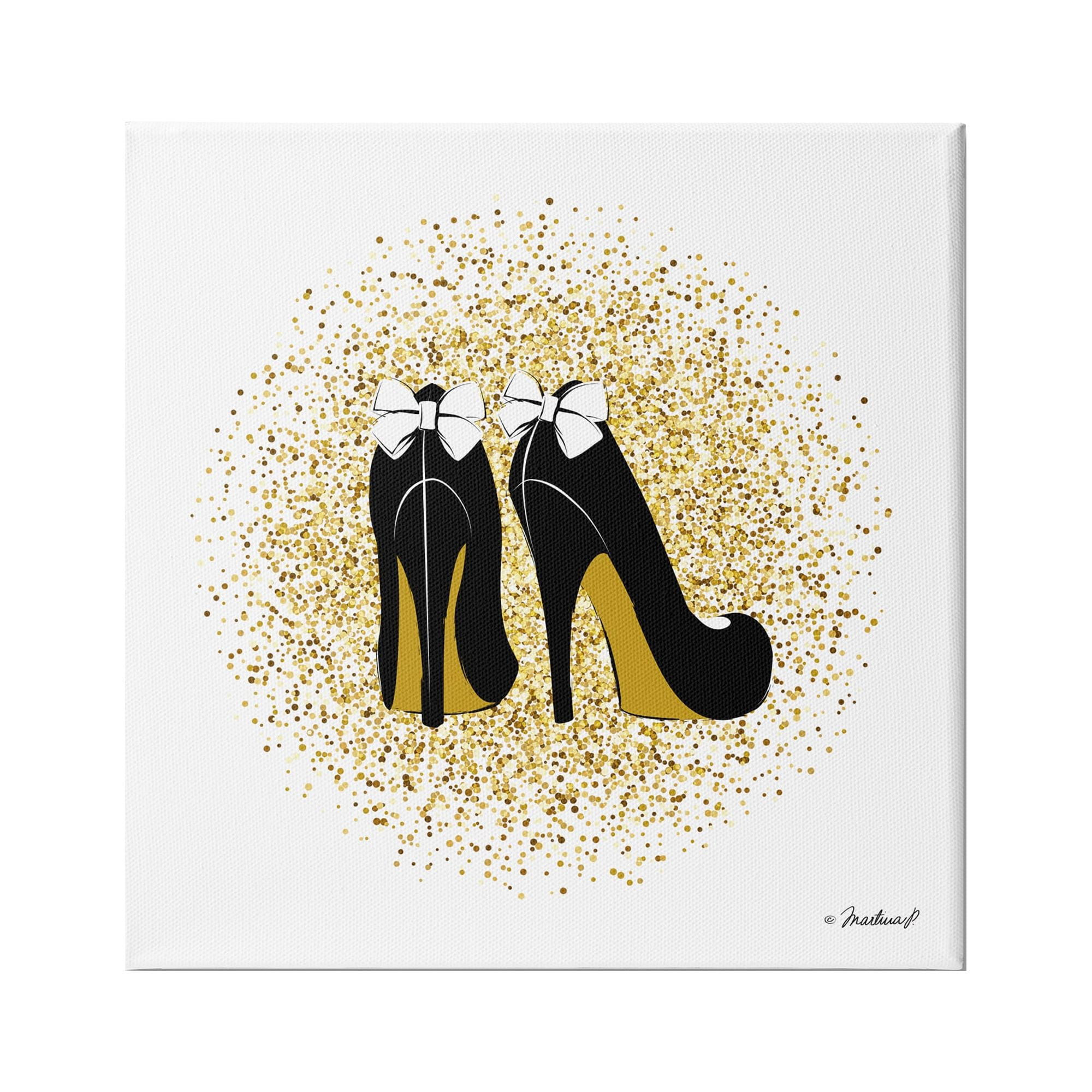 Stupell Industries Gold Glitz Fashion Bow High Heels Abstract Splatter, 36 x 36,Design by Martina Pavlova