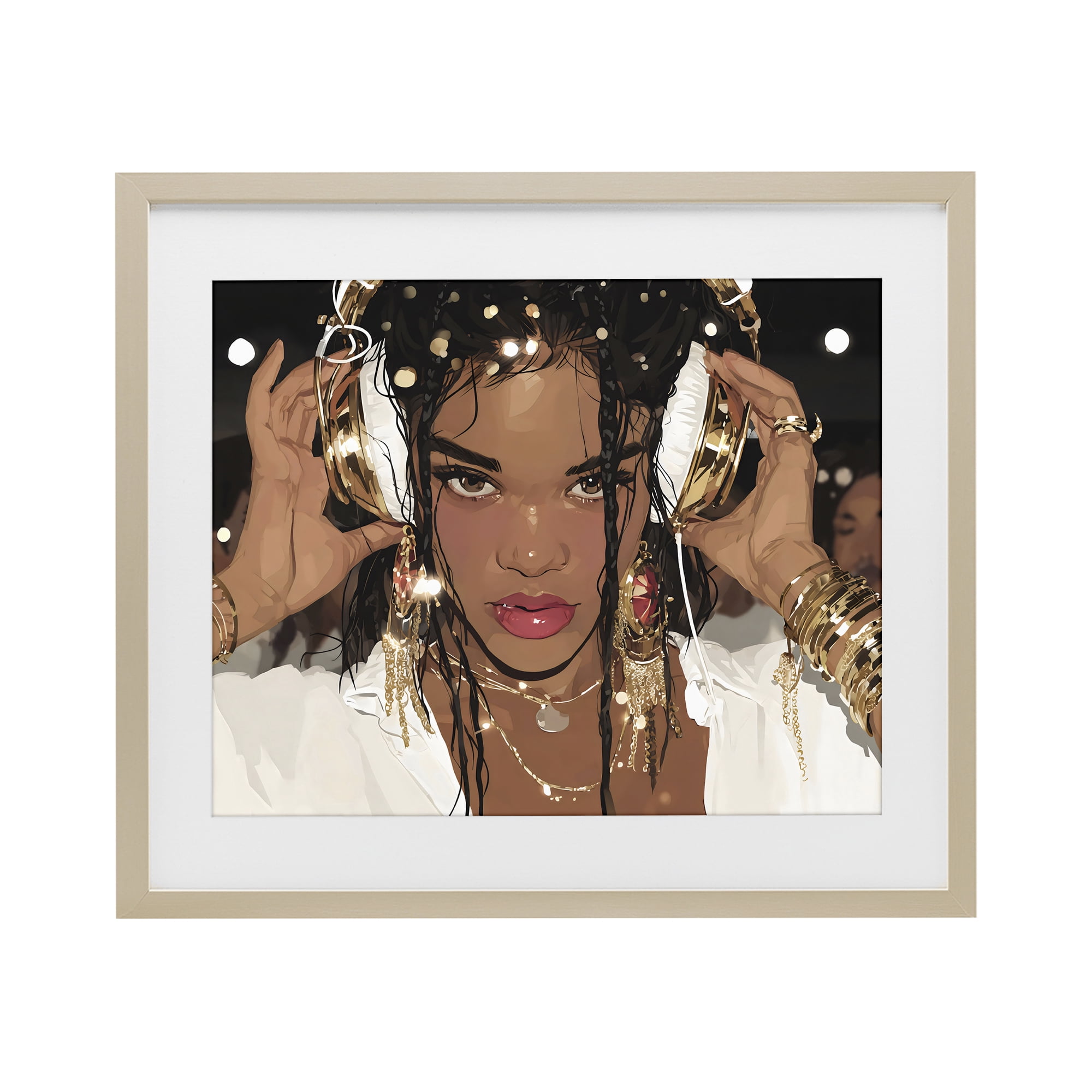 Stupell Industries Gold Headphones Glam Female Birch Framed Print Under Glass, design by Franklyn Gregory
