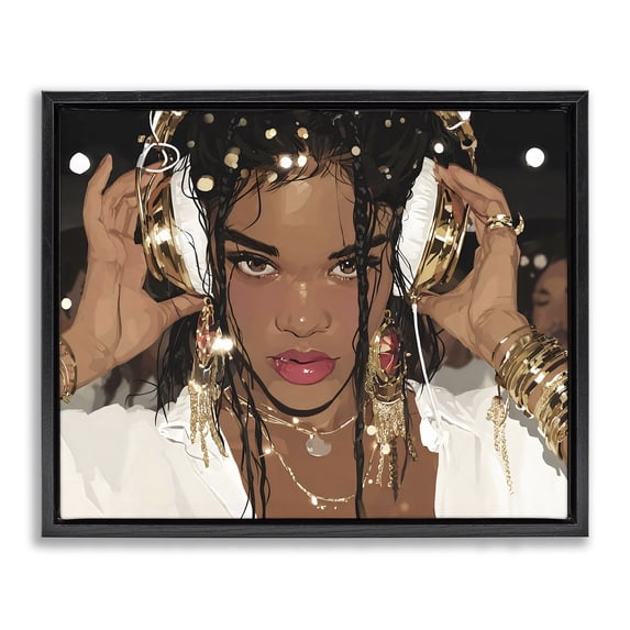 Stupell Industries Contemporary Gold Headphones Glam Female Black Floating Frame Canvas Art, 31 x 25, by Franklyn Gregory